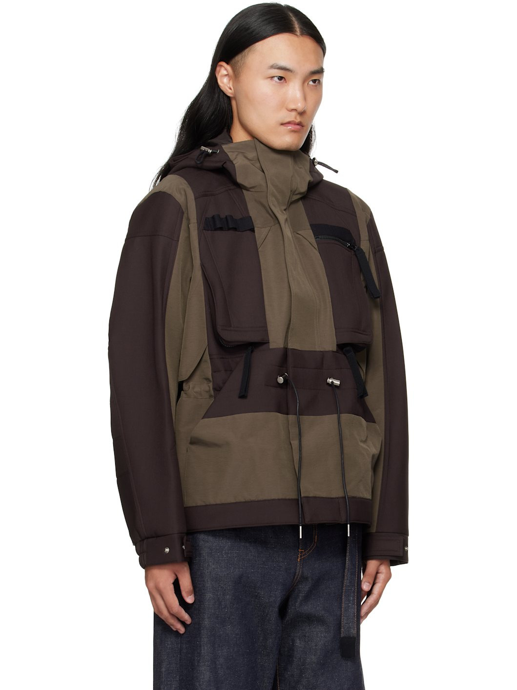 Brown & Khaki Suiting Bonding Grosgrain Jacket - 2