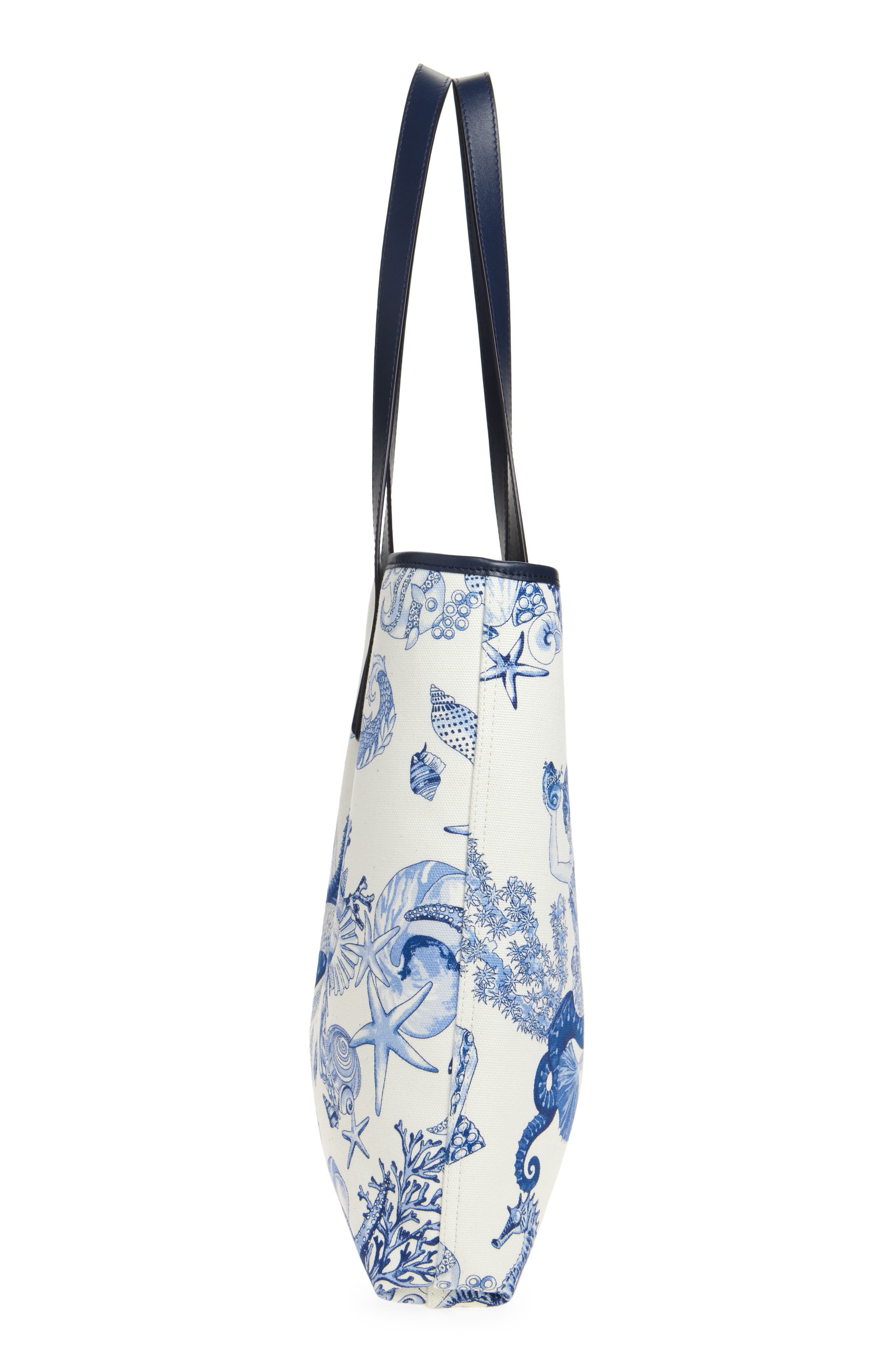 Versace Coral Theater Print Canvas Tote in White Blue Versace Gold at Nordstrom - 6