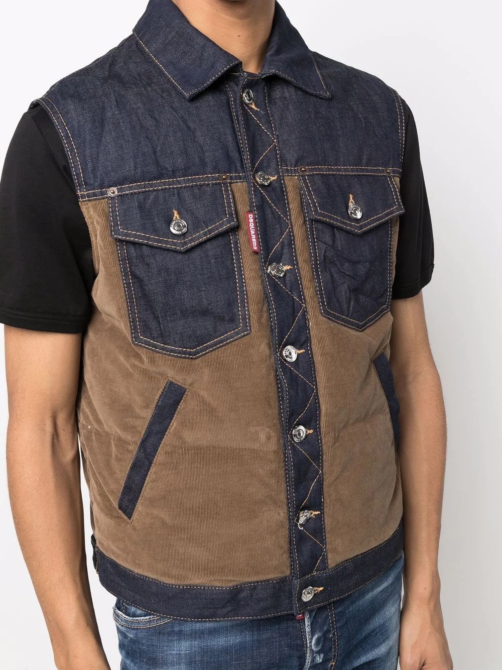 panelled denim corduroy gilet jacket - 5