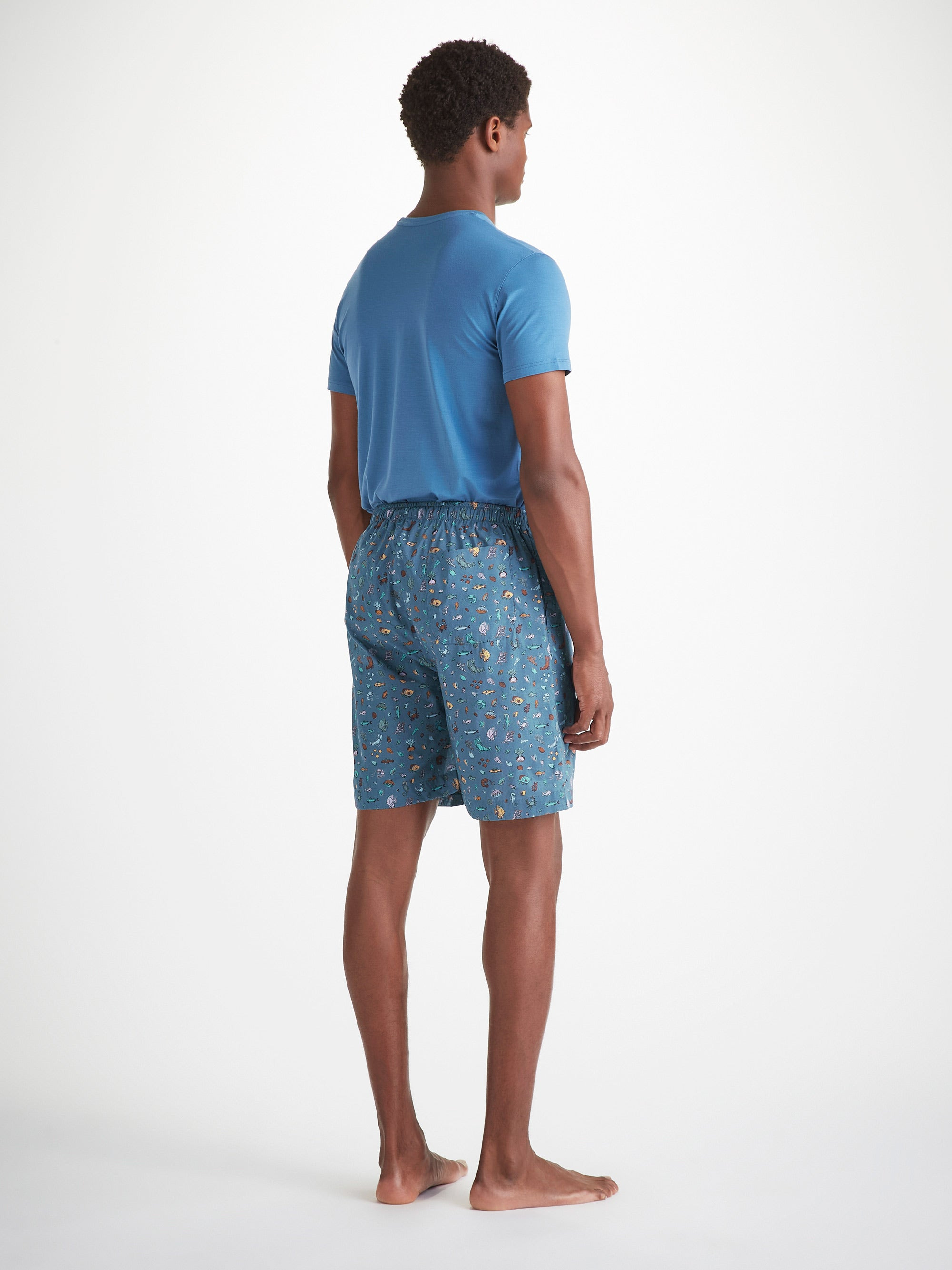 Men's Lounge Shorts Cotton Batiste Blue Sea Friends Print - 4