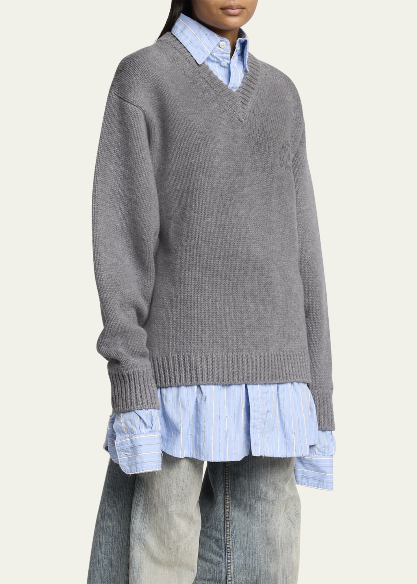 Layered Oversized Cotton Sweater - 4