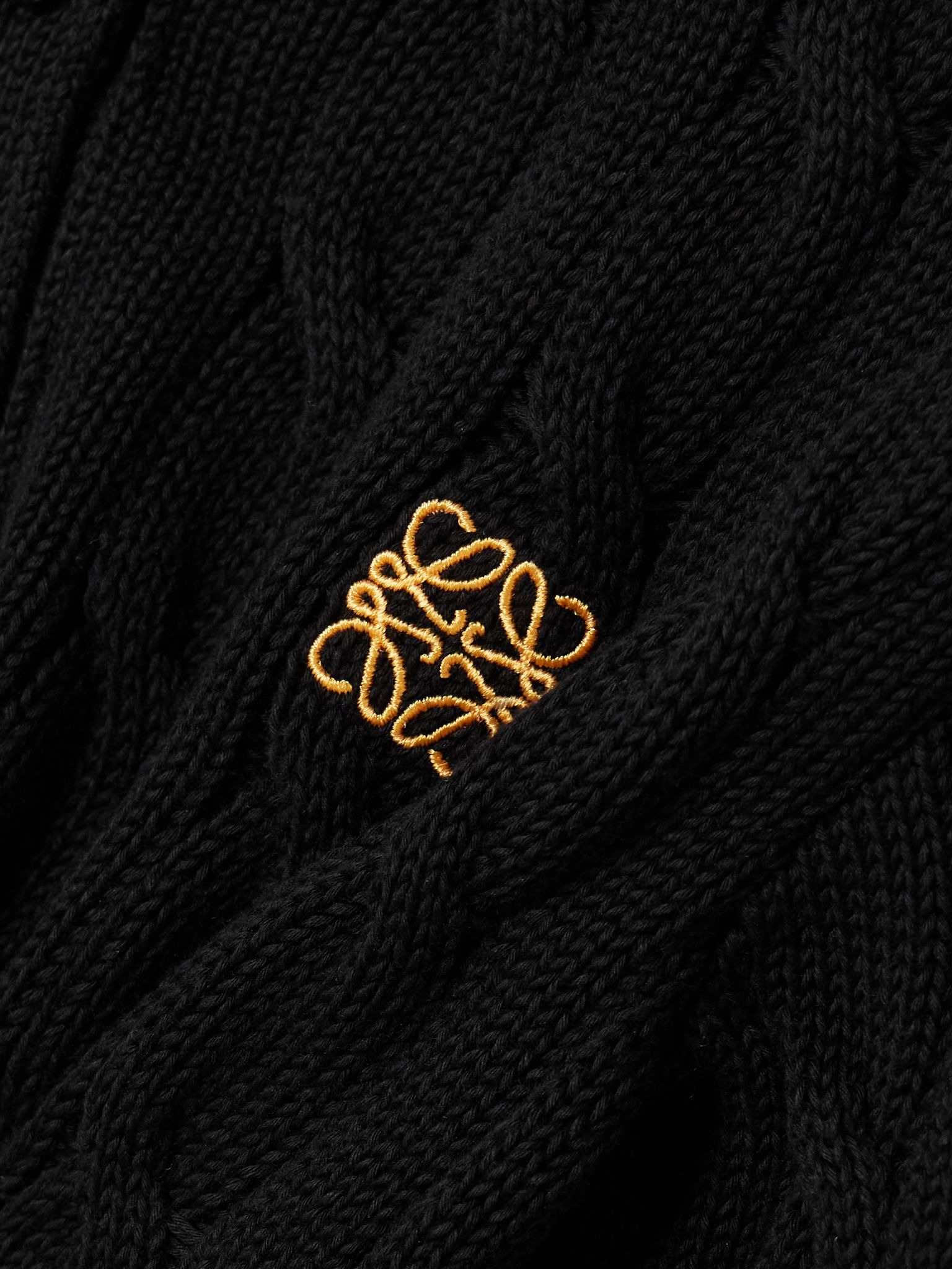Embroidered cable-knit cotton cardigan Black - 4