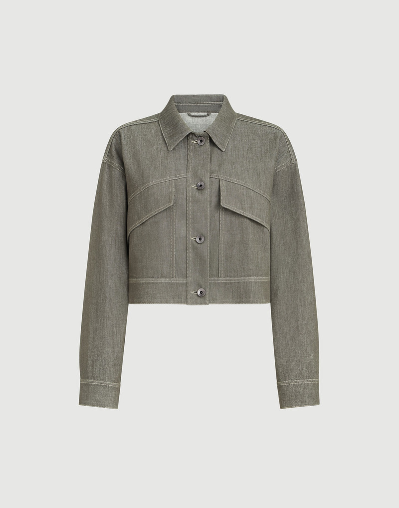 Cotton denim-effect twill outerwear jacket with monili 1
