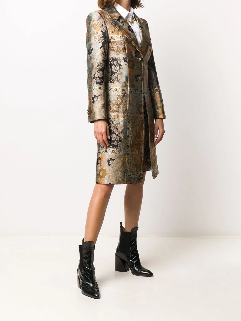 patchwork jacquard coat - 3