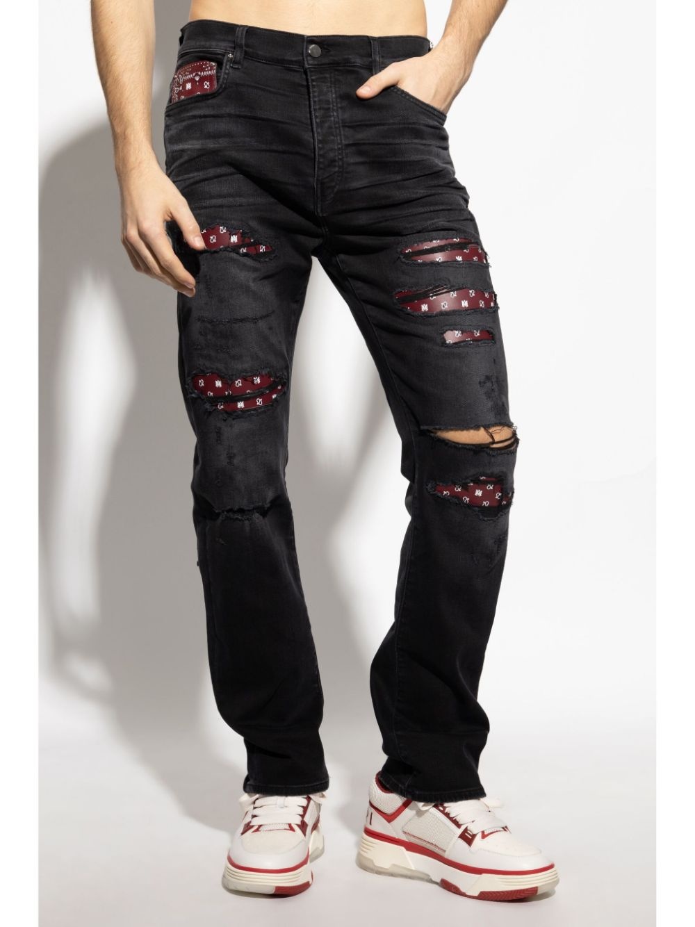 distressed bandana-detail jeans - 3