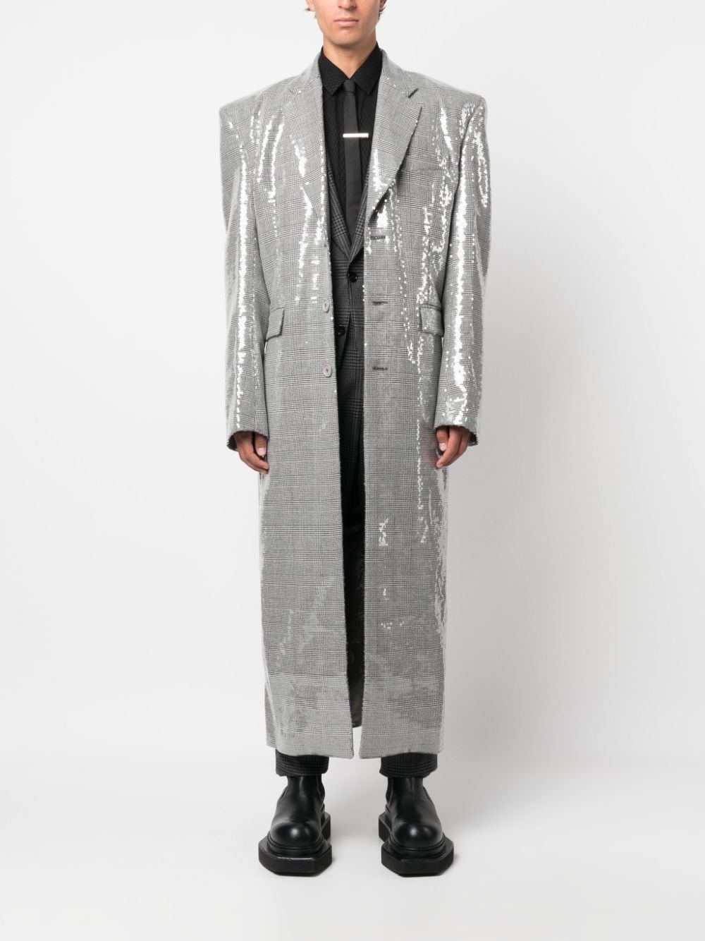 sequin-embellished checked coat - 2