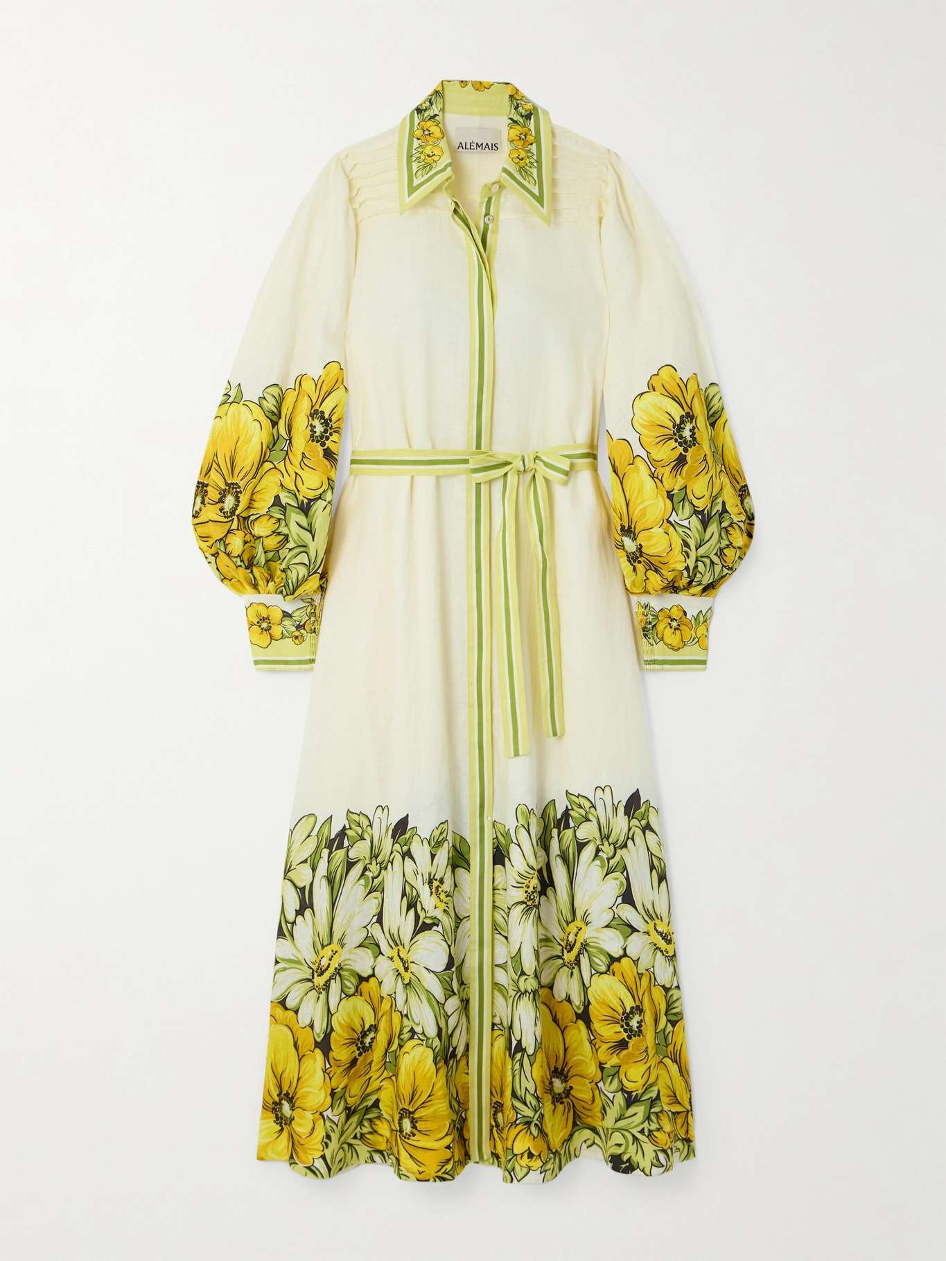 Gisela belted floral-print linen maxi shirt dress - 1