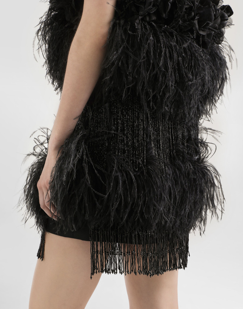 Satin dress with feathers 5