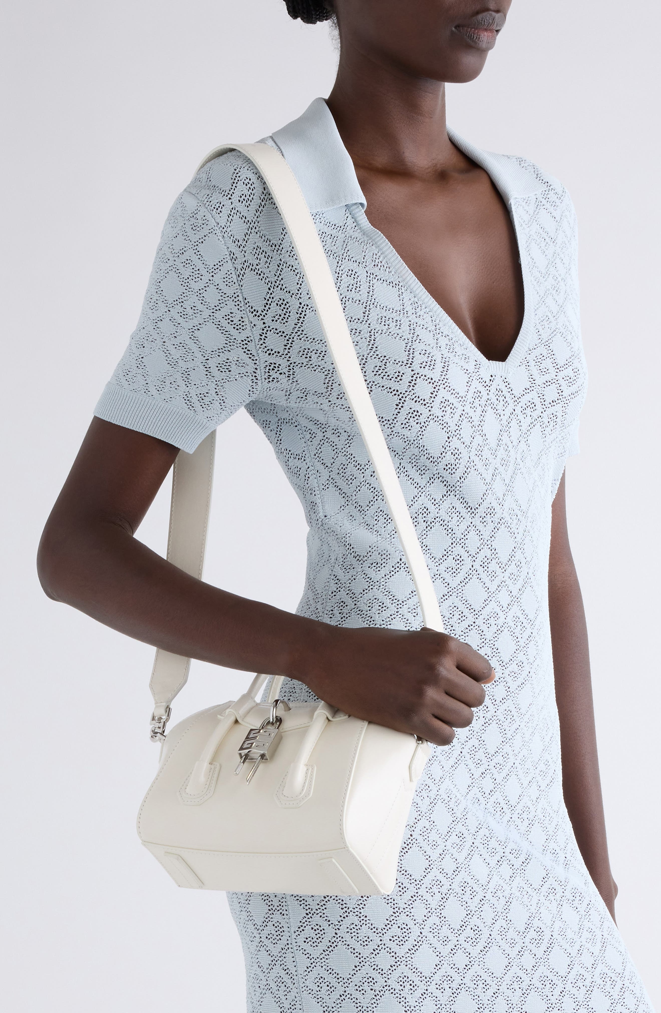 Givenchy Antigona Toy Lock Leather Satchel in 105-Ivory at Nordstrom - 2