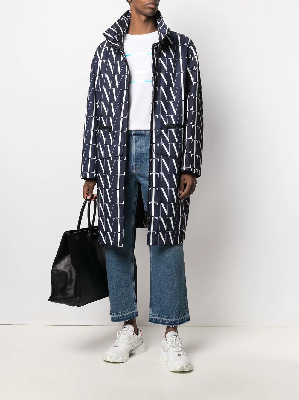 dual material denim trousers - 2