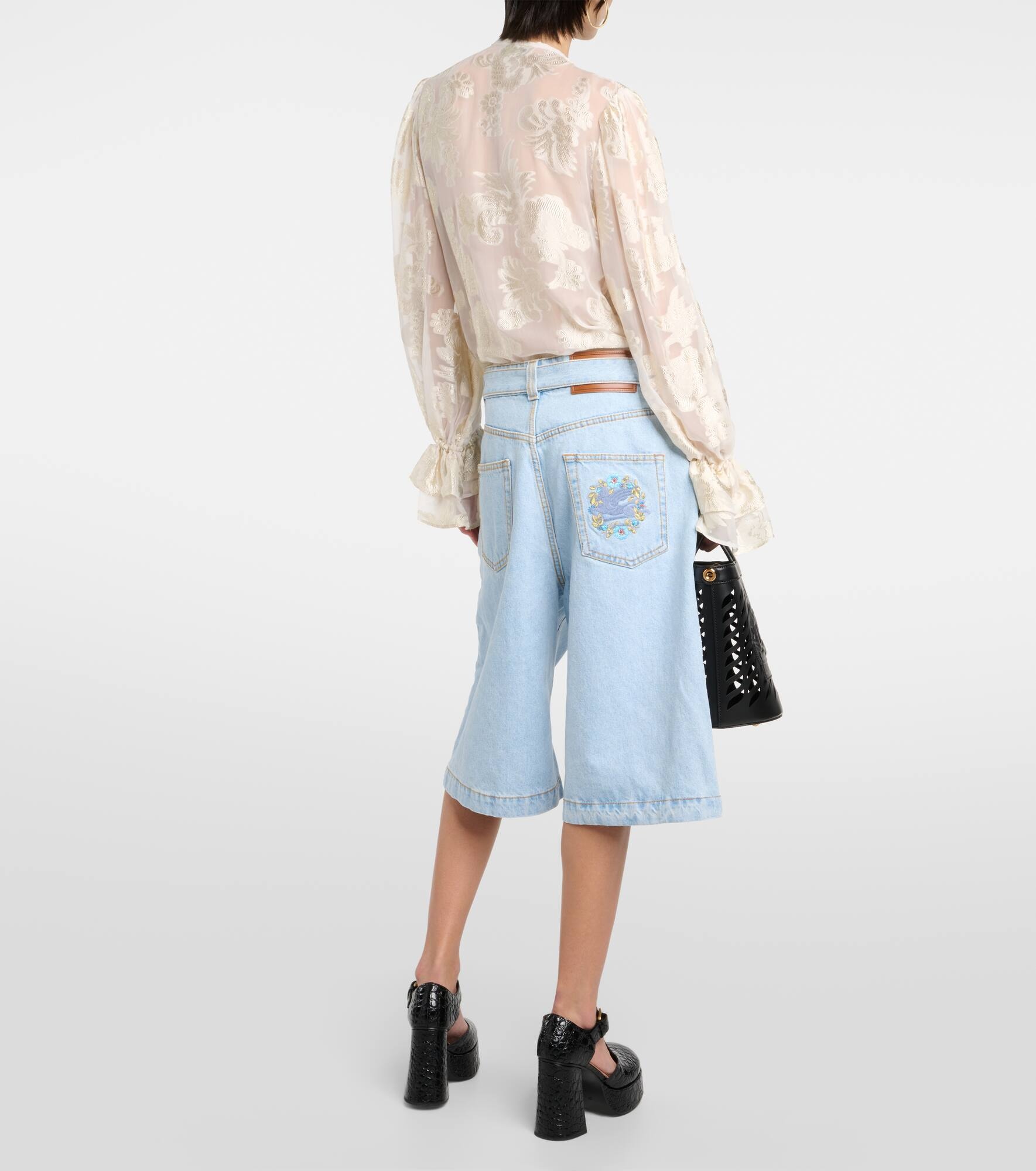 Embroidered denim shorts - 3