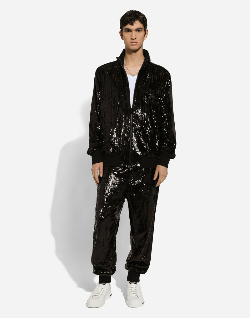 Dolce & Gabbana Sequined zip-up sweatshirt with rhinestone-detailed DG patch outlook
