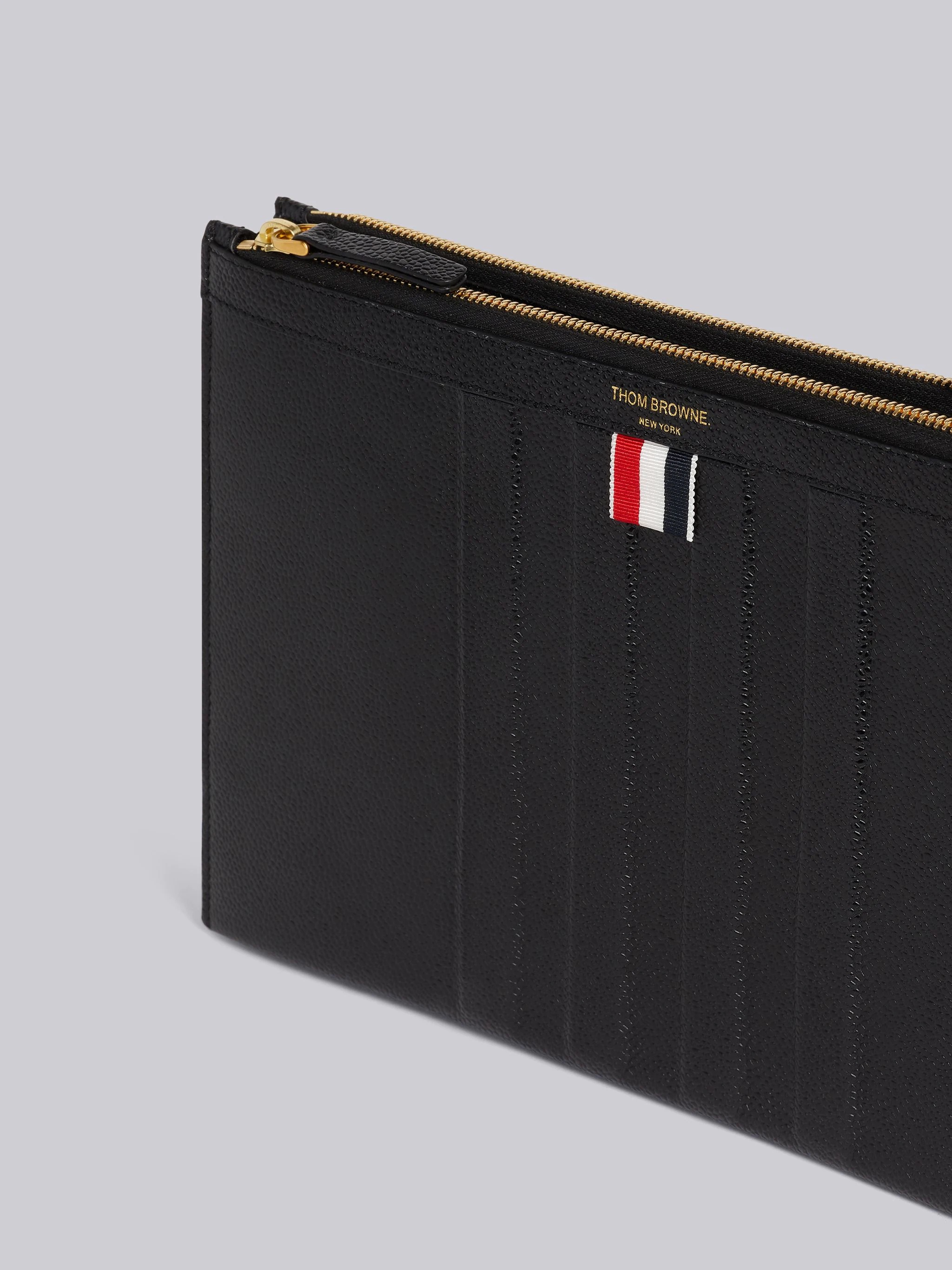 Black Pebble Grain Leather Debossed 4-Bar Crossbody Double Document Holder - 2