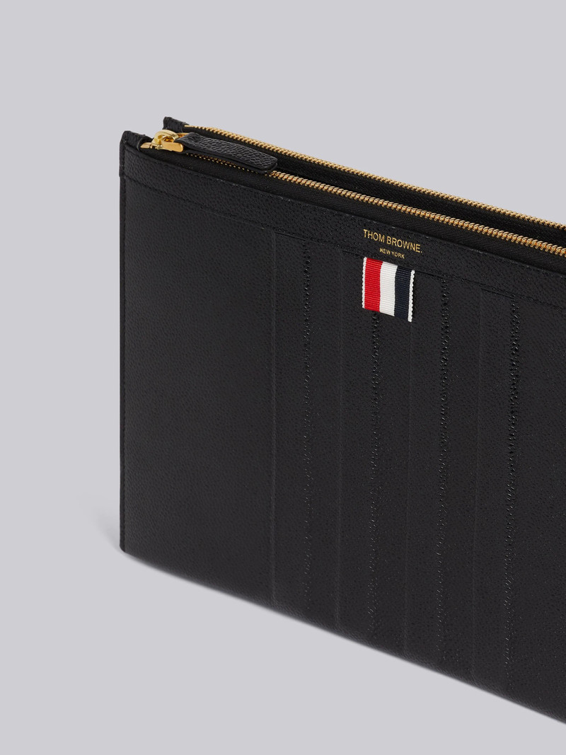 Thom Browne Black Pebble Grain Leather Debossed 4-Bar Crossbody Double Document Holder outlook