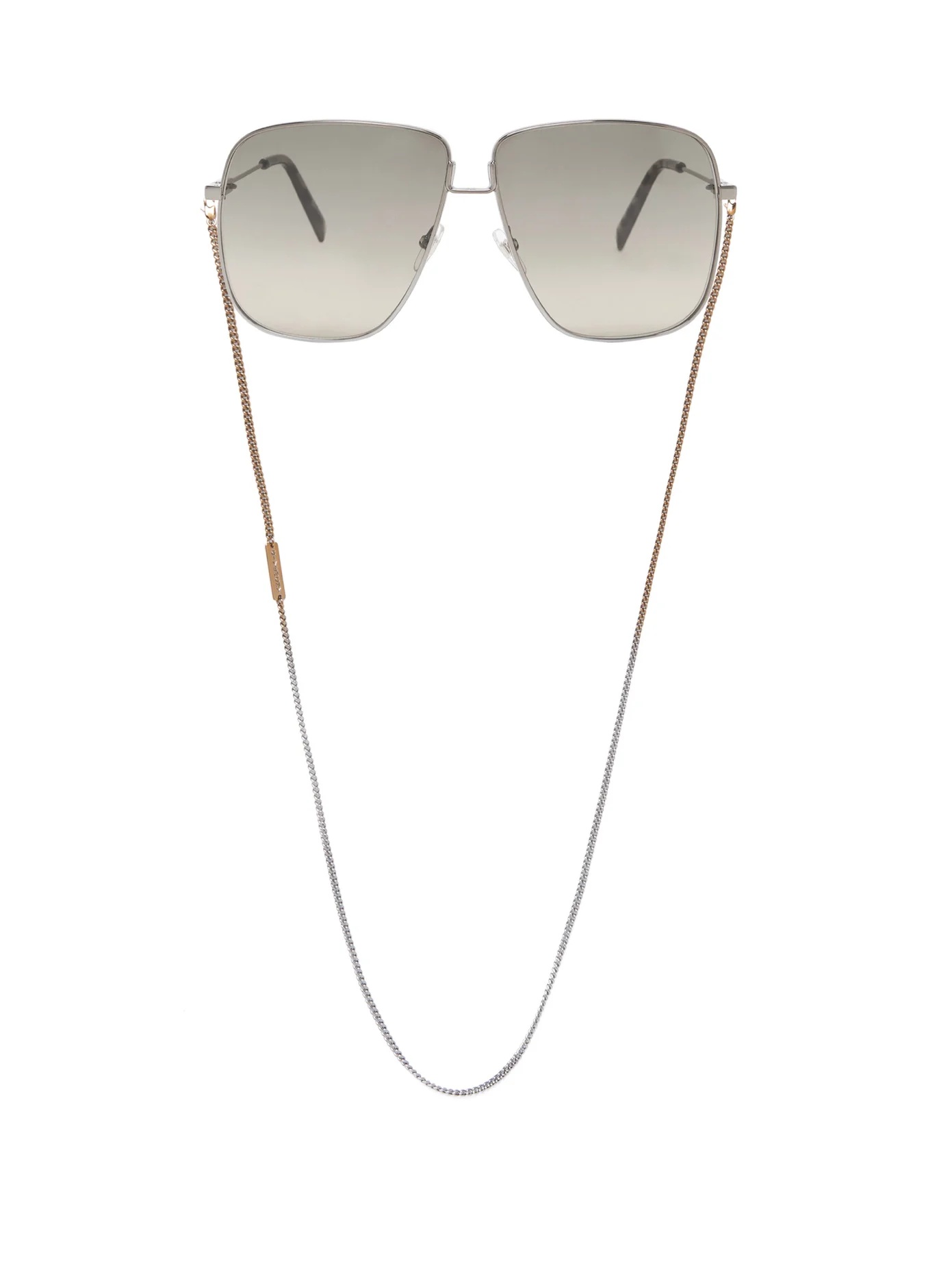 Oversized-square metal sunglasses and chain - 1