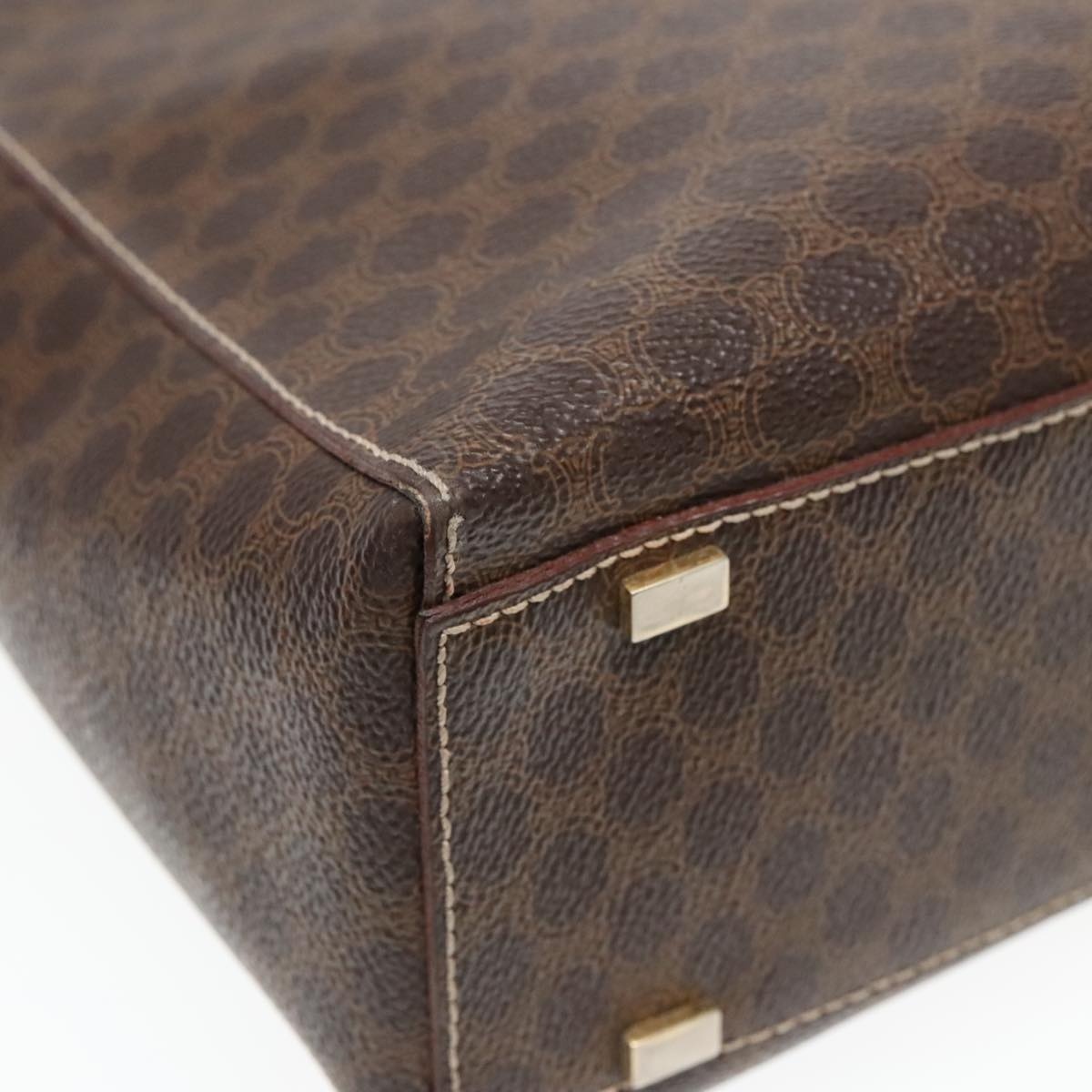 CELINE Macadam Canvas Hand Bag Pvc Leather Brown Gold - 13