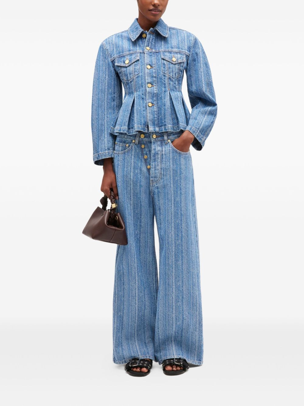 pleated denim jacket - 2