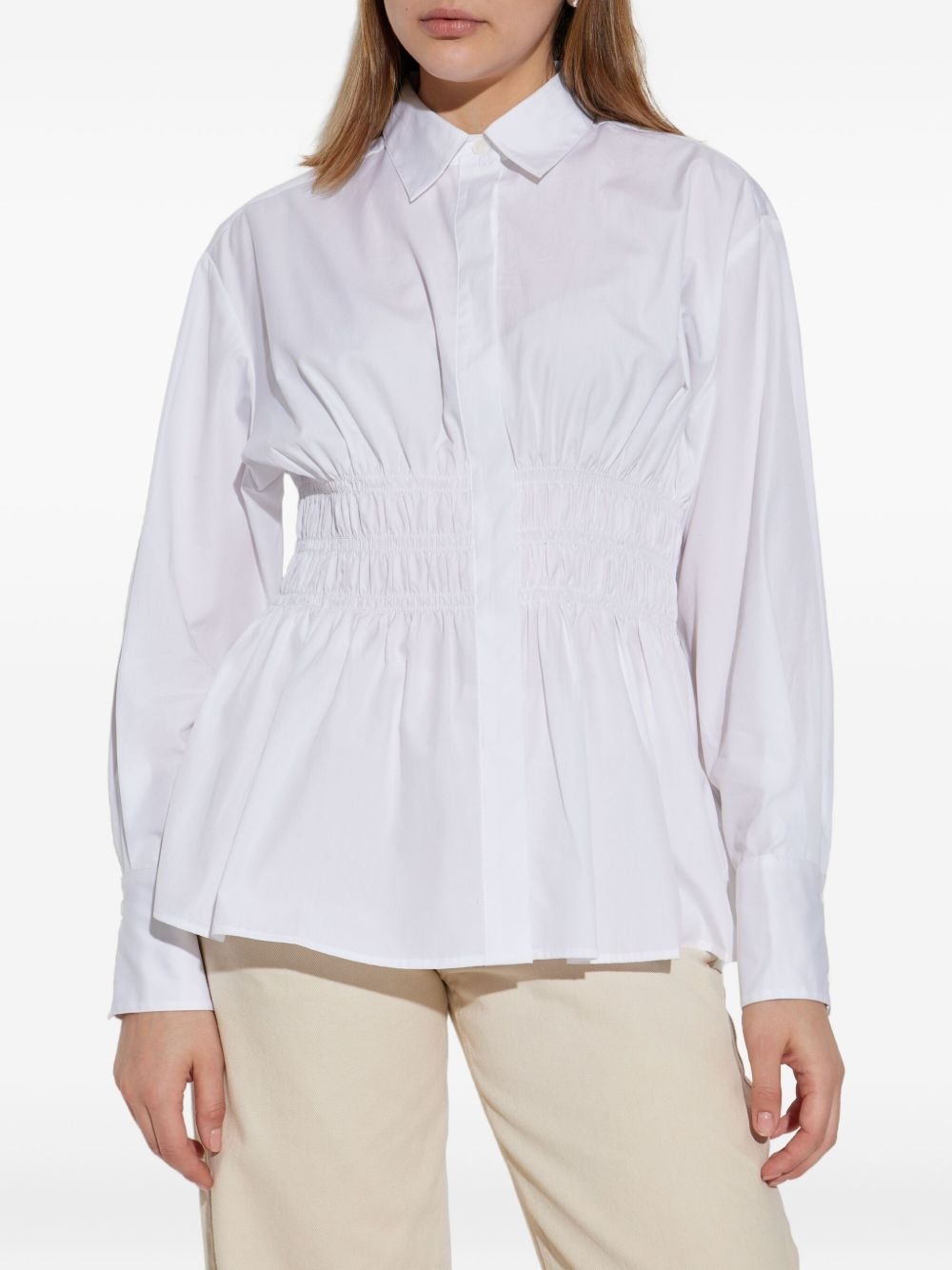 smocked-waist button-down shirt - 3