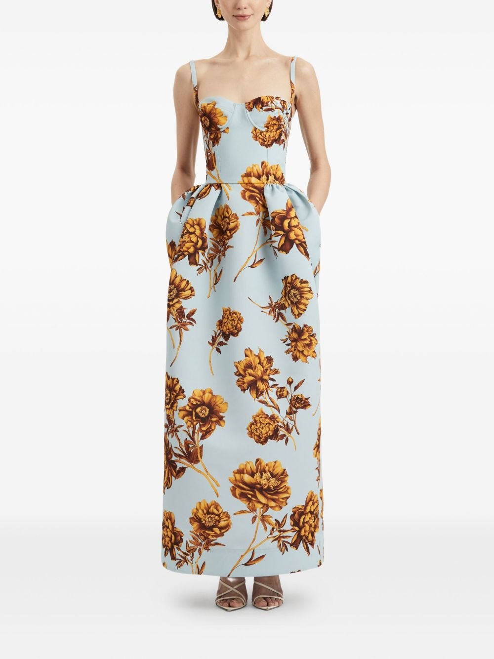 floral-print corset gown - 2
