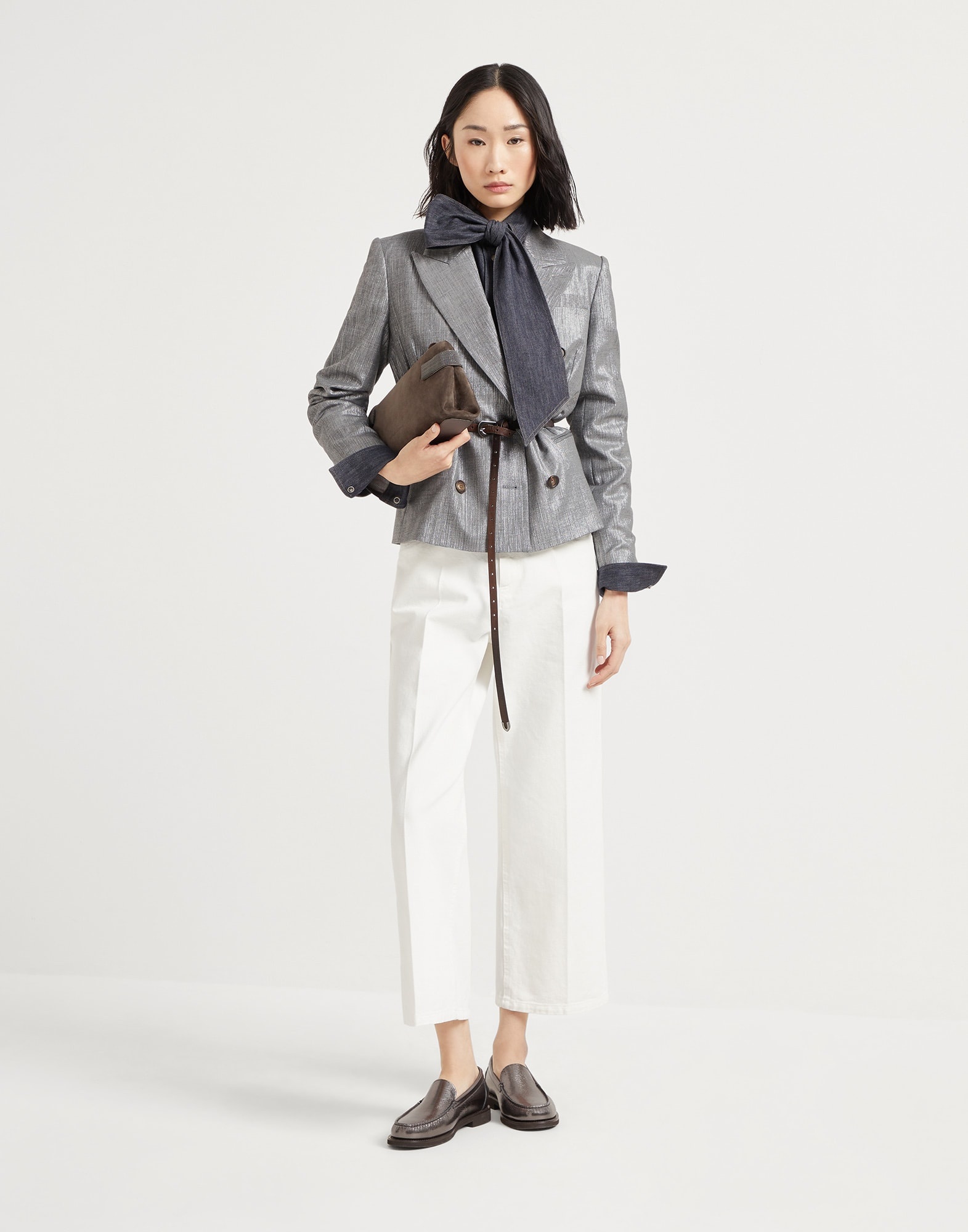 Sparkling techno virgin wool twill blazer with monili - 5