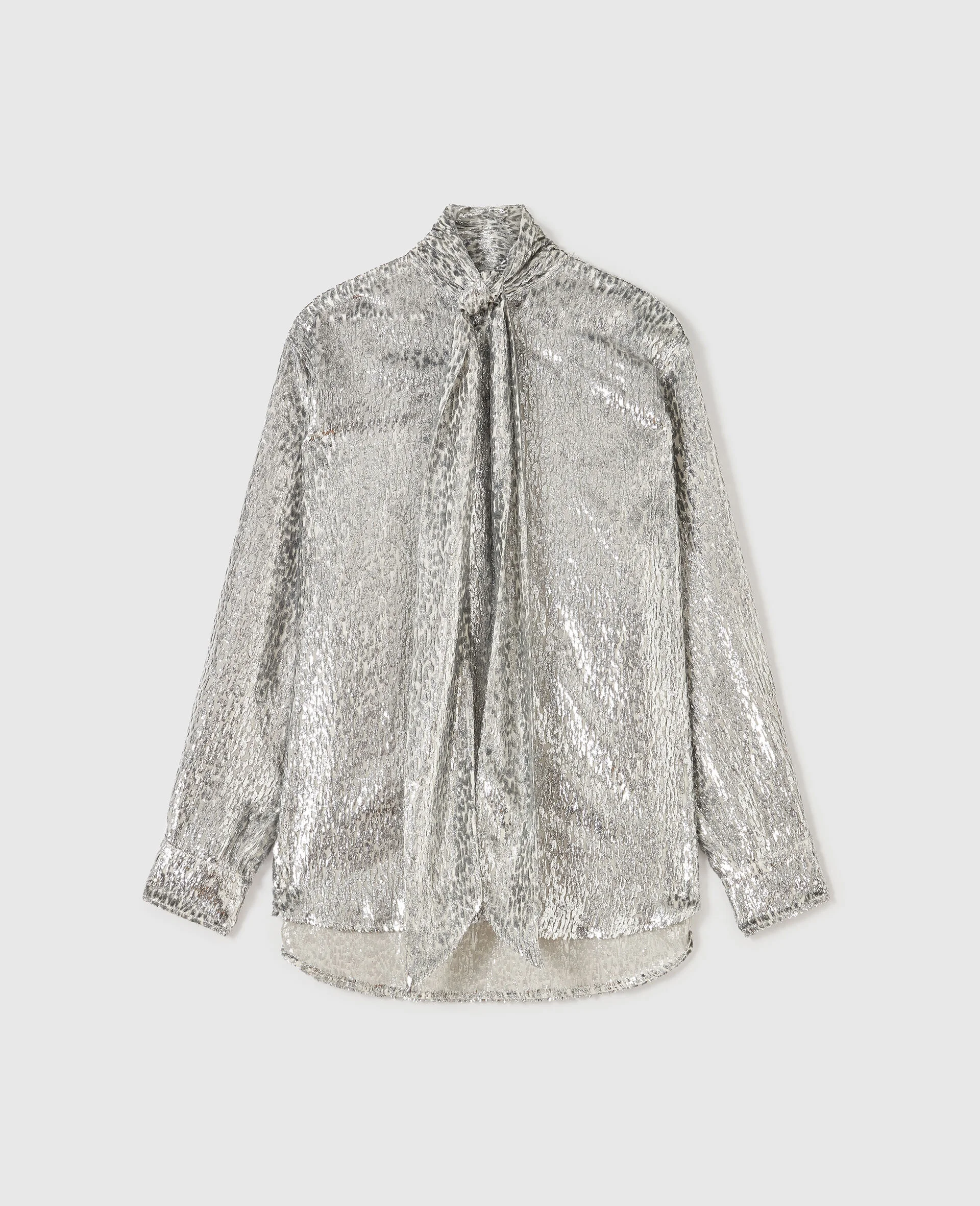 Metallic Velvet Tie-Nneck Shirt - 1