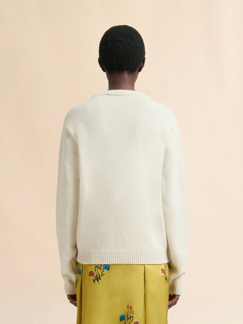 CREAM WOOL SWEATER WITH LASER-CUT MARNI LOGO - 3