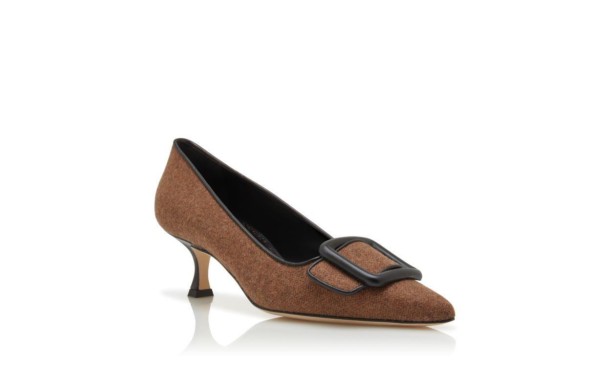 Brown and Black Wool Buckle Detail Pumps - 3