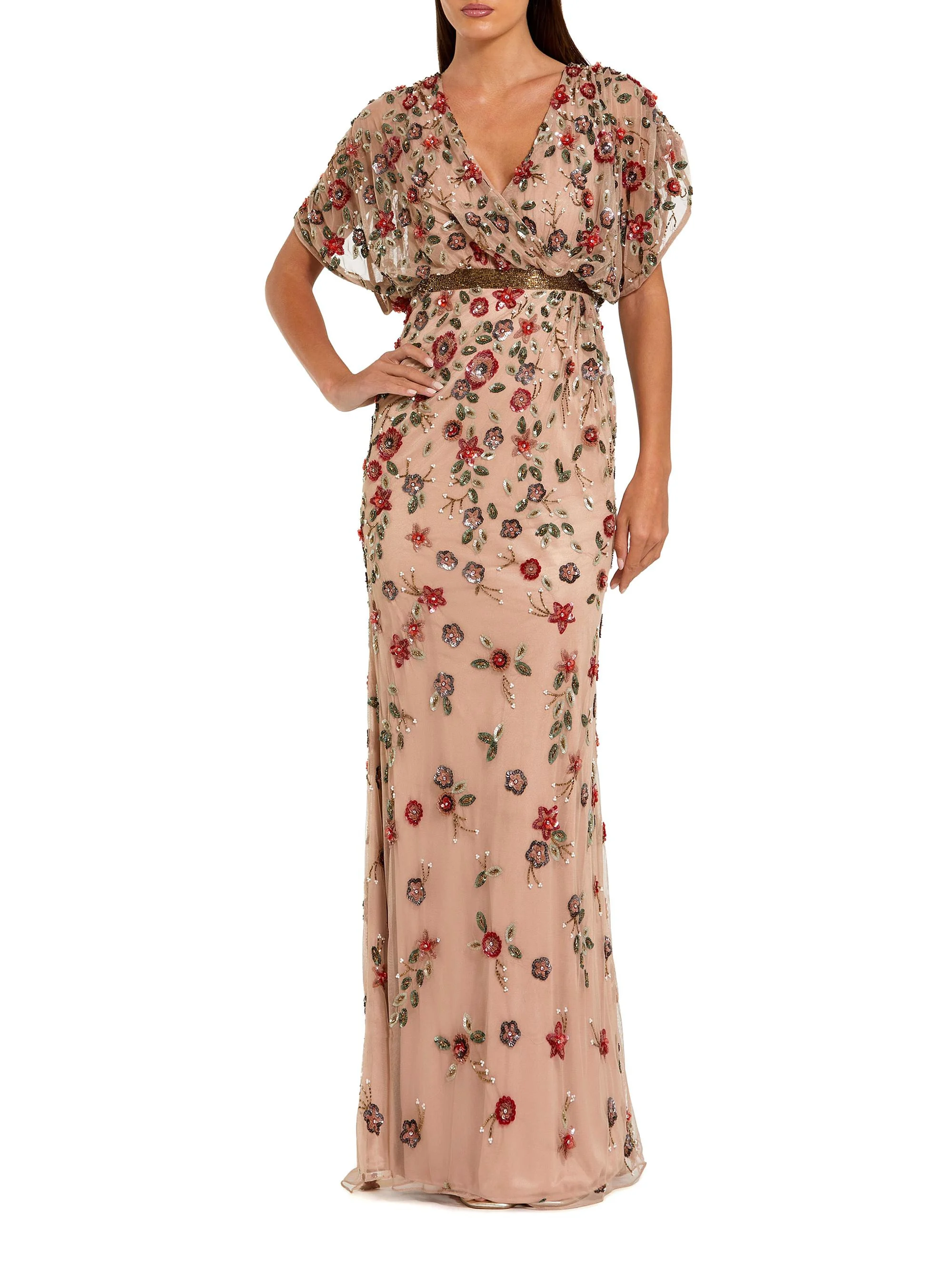 Women's Floral Embellished A-Line Gown - Antique Rose - 1
