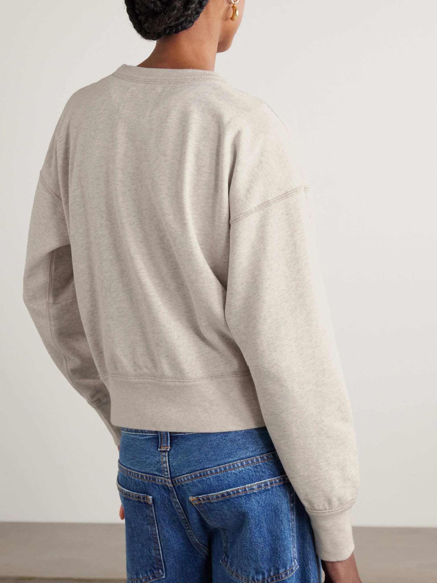 Shad embroidered organic cotton-blend jersey sweatshirt Ecru - 3