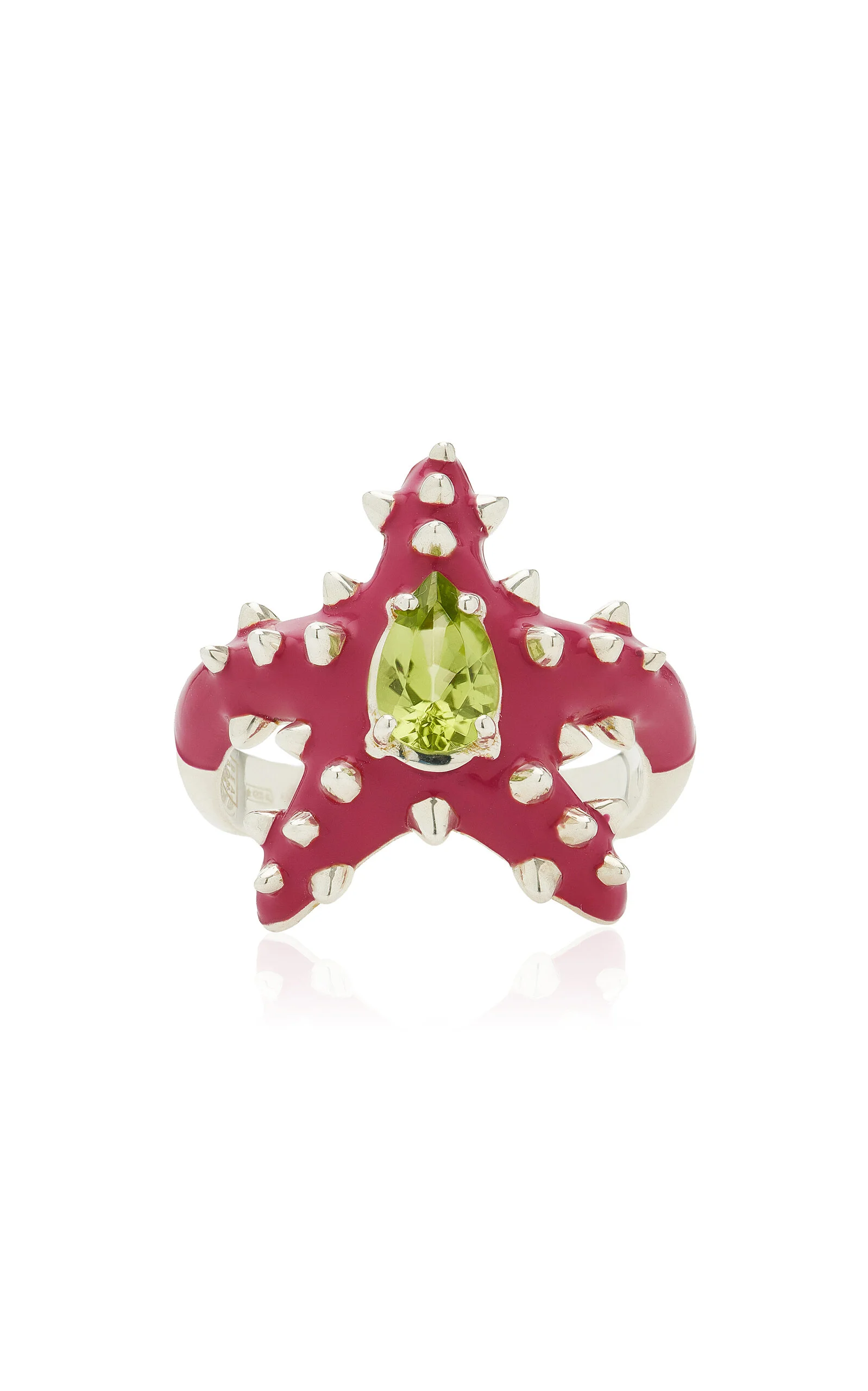 Stella Studded Sterling Silver Peridot and Enamel Ring - 1