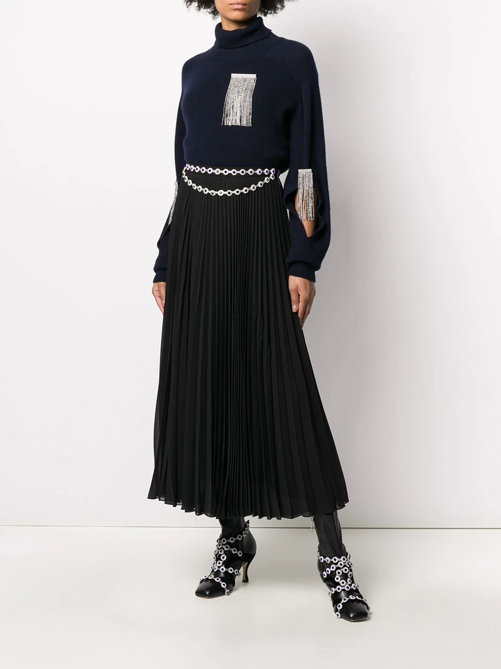 long crystal-embellished pleated skirt - 2