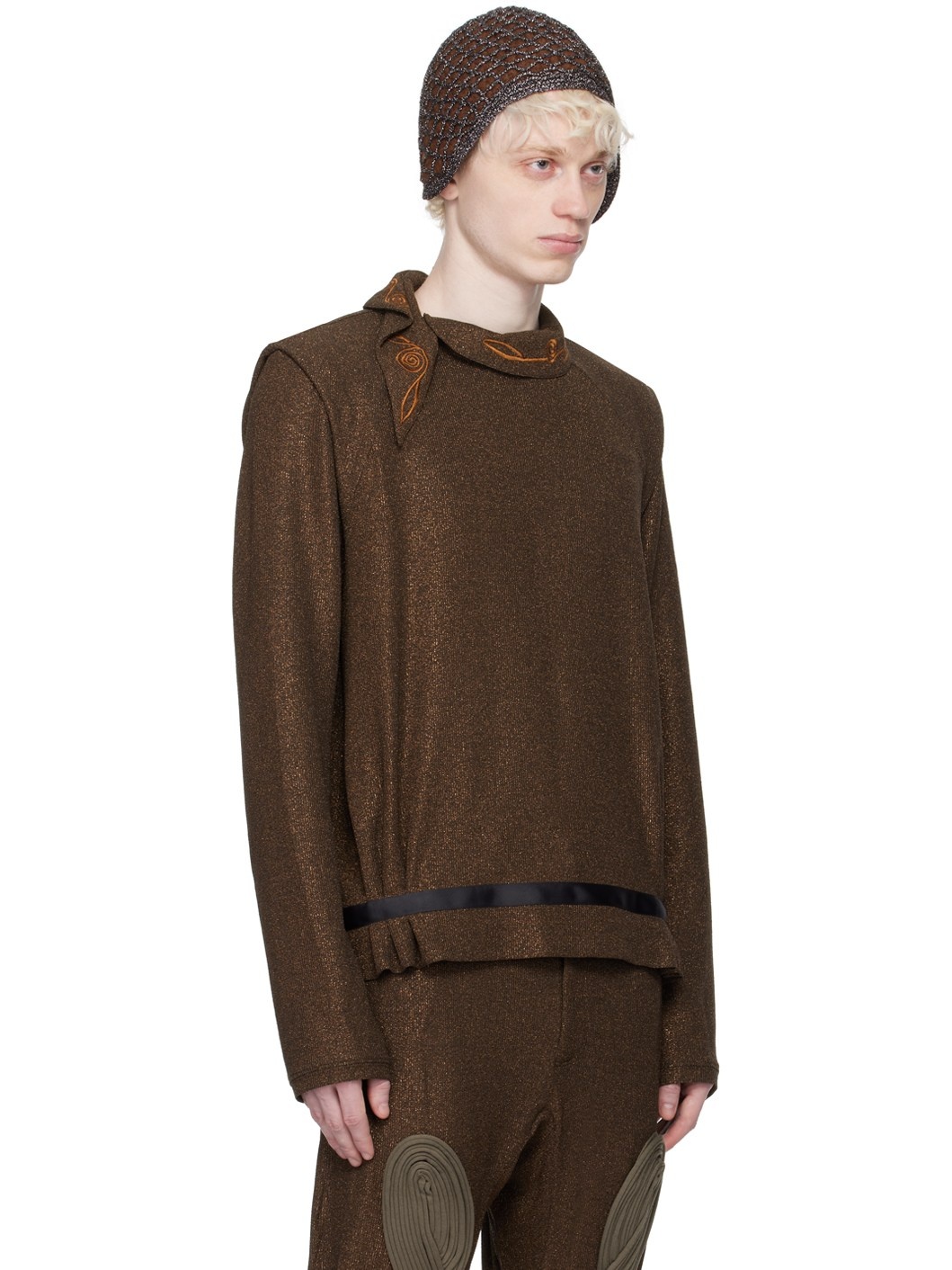 Brown Wrapped Collar Sweater - 2