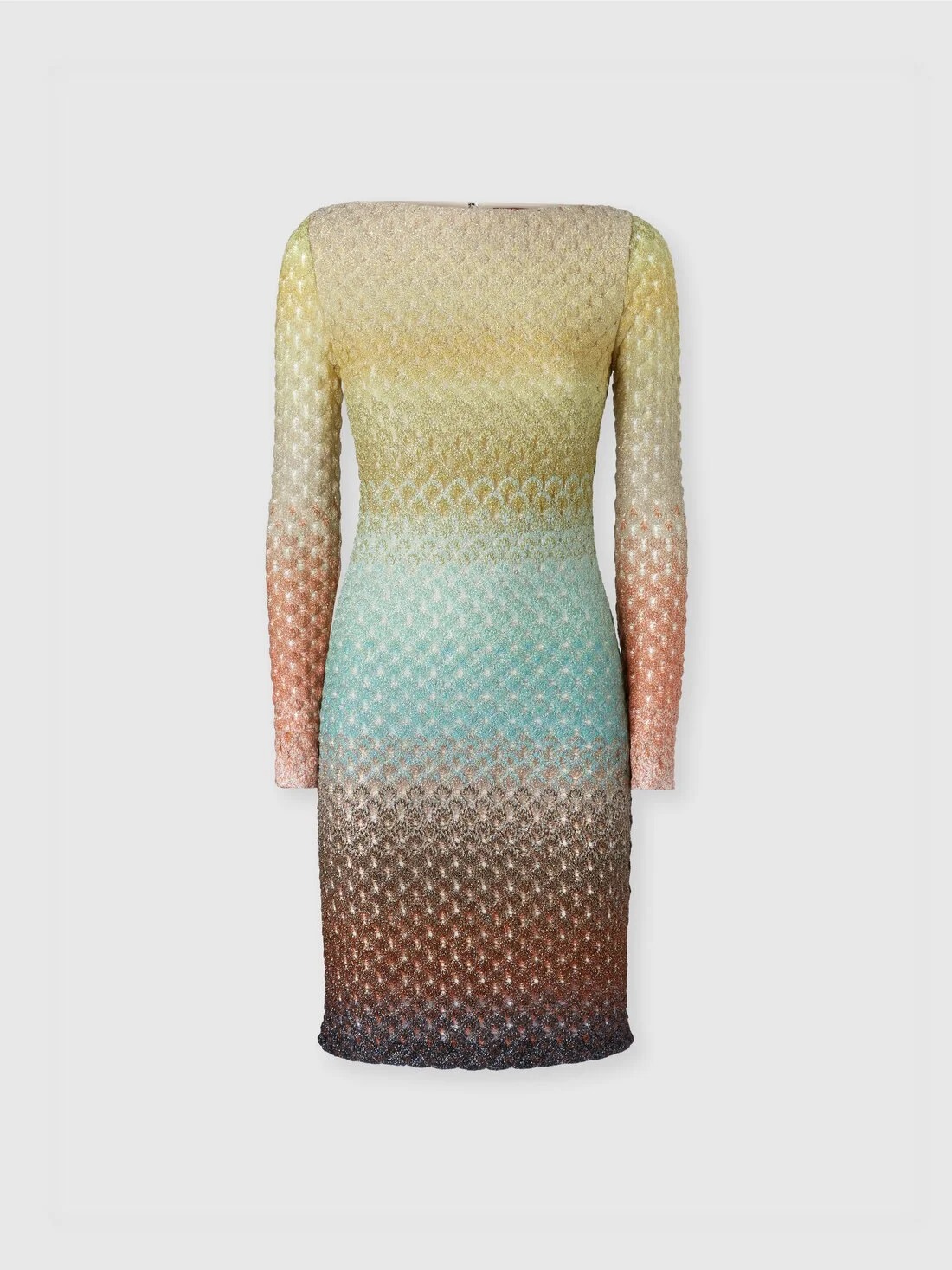 Long sleeve mini dress with boat neck in lace - 1