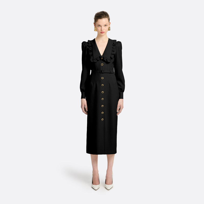 LIGHT WOOL CRÊPE MIDI DRESS WITH V-NECKLINE 2