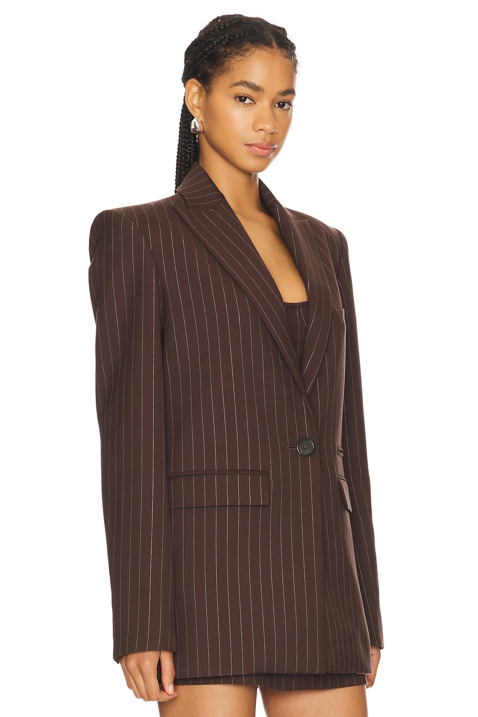 Lurex Pinstripe Single Breasted Oversize Blazer - 3