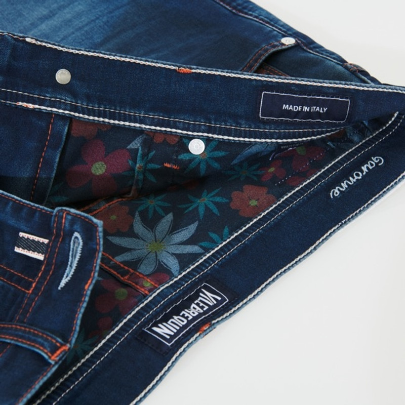 Men Denim Bermuda Shorts printed 1977 Spring Flower 7