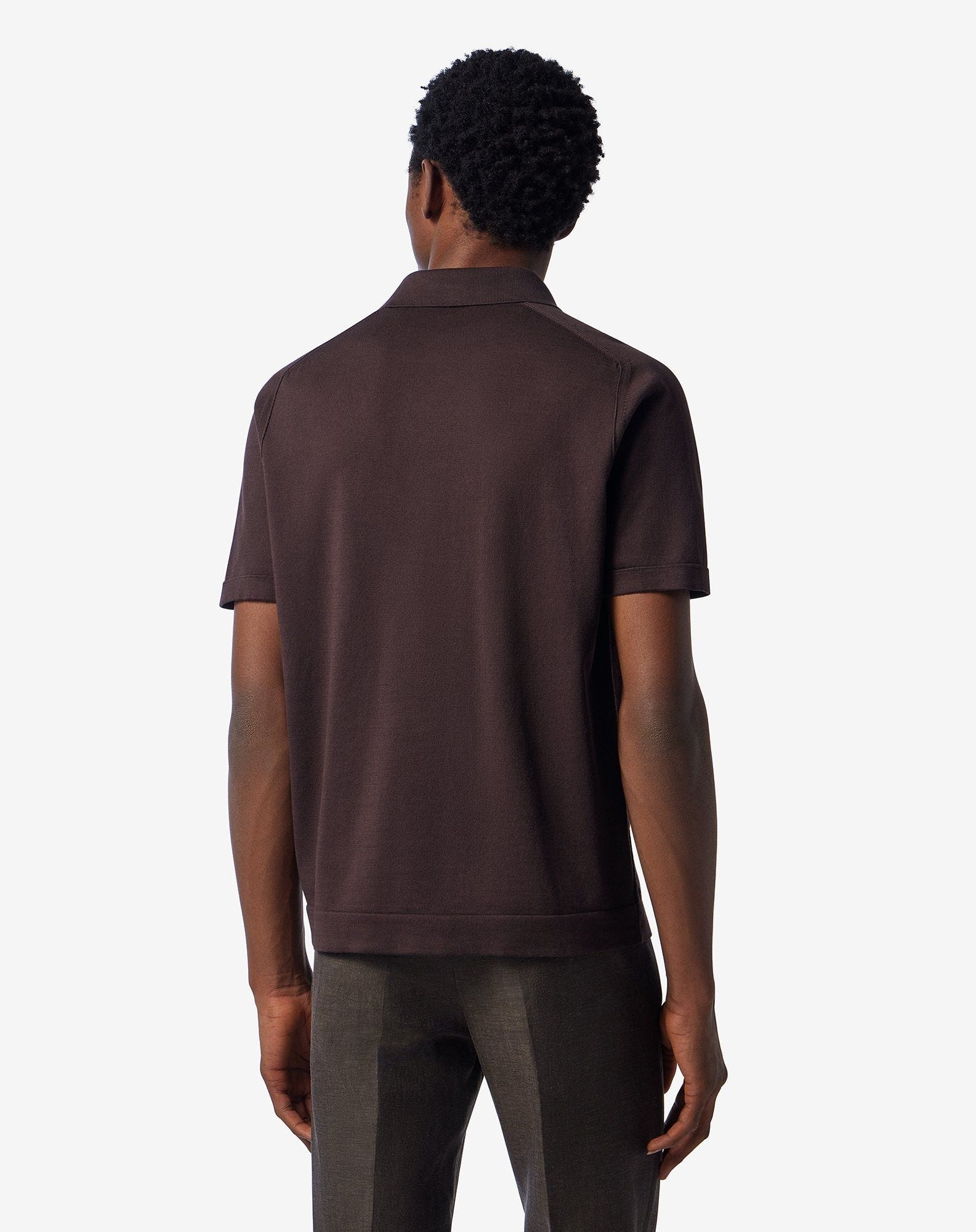 Brown button-up Pima cotton polo shirt - 3