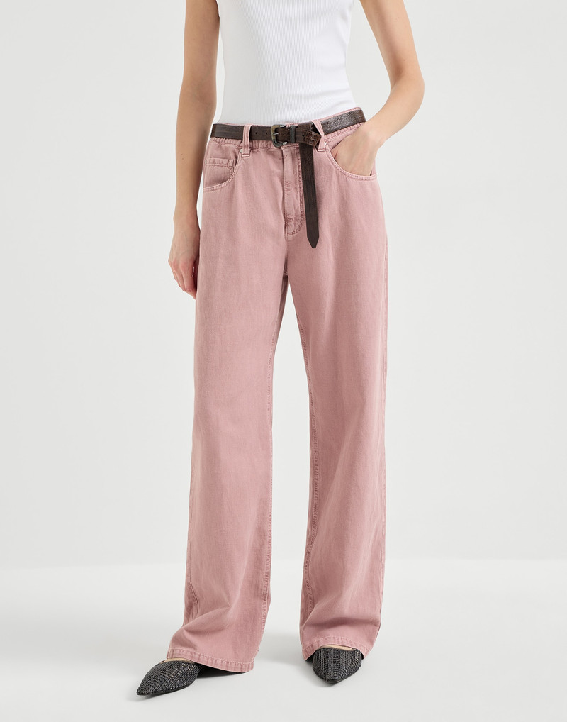 Garment-dyed contemporary trousers in cotton and linen cover with monili 2