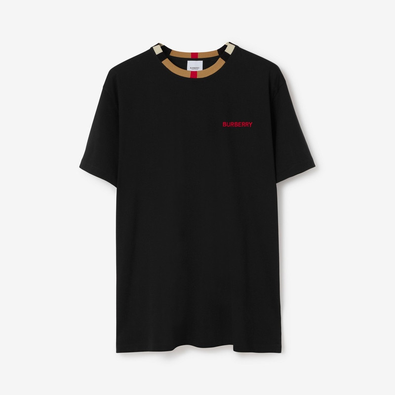 Icon 줄무늬 손질 면 T 셔츠 - 1