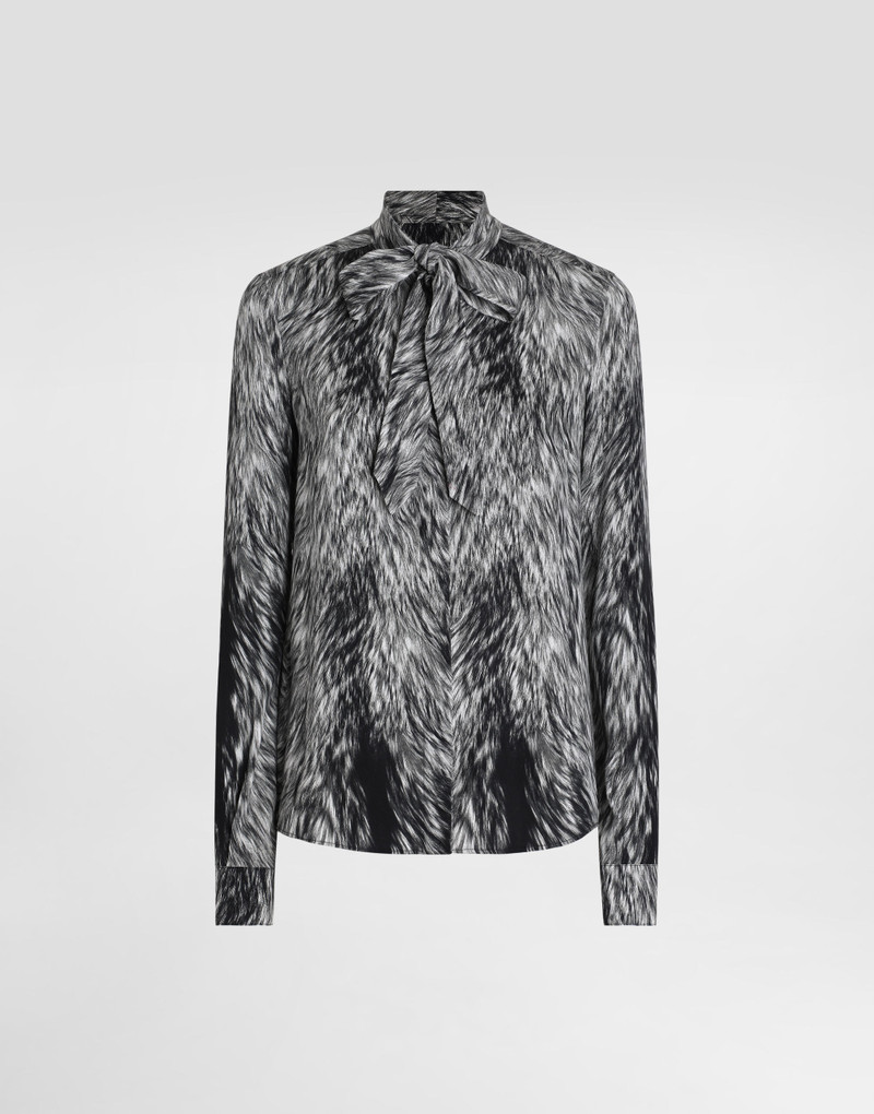 Fur-print charmeuse shirt with pussy-bow 1