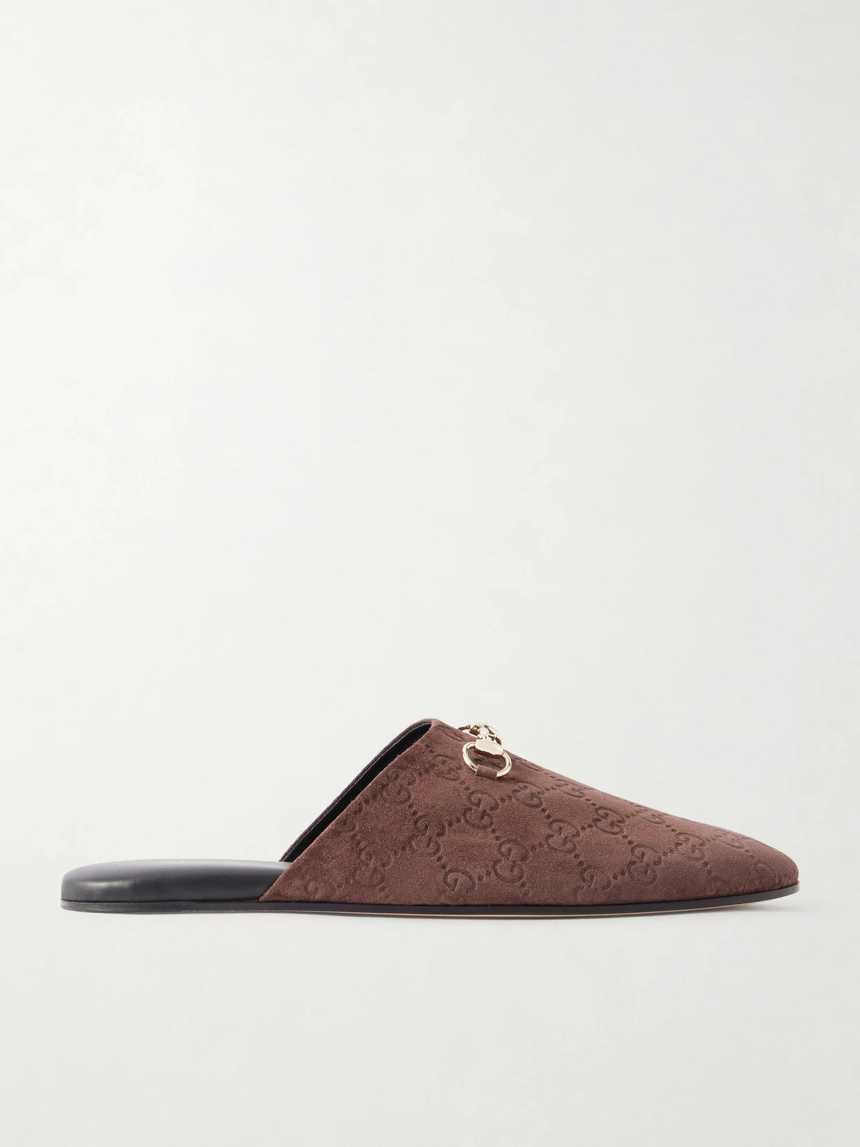 Horsebit-detailed Debossed Suede Slippers - 1