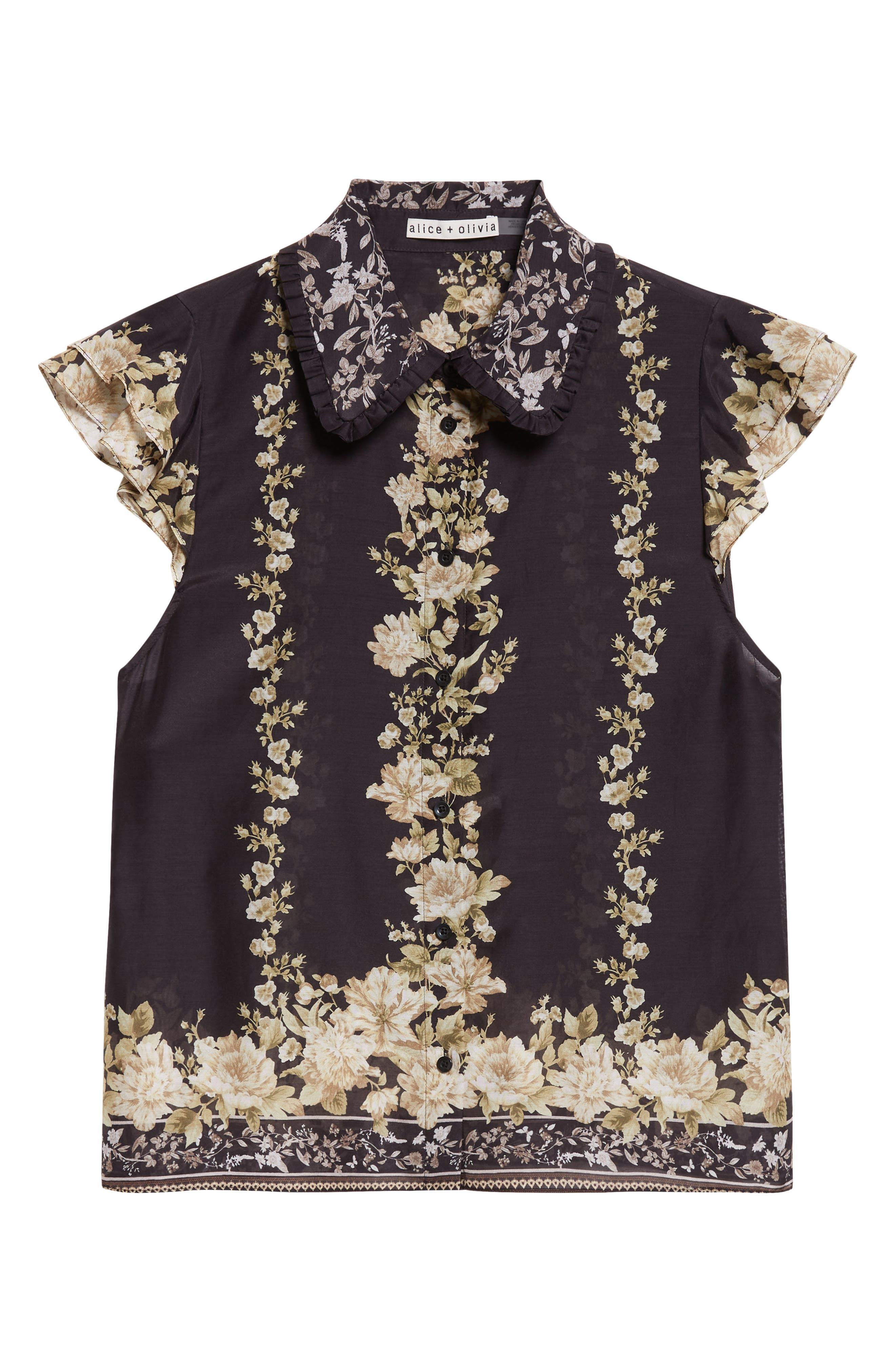 Alice + Olivia Martel Flutter Sleeve Cotton & Silk Button-Up Top in Free Falling at Nordstrom - 5