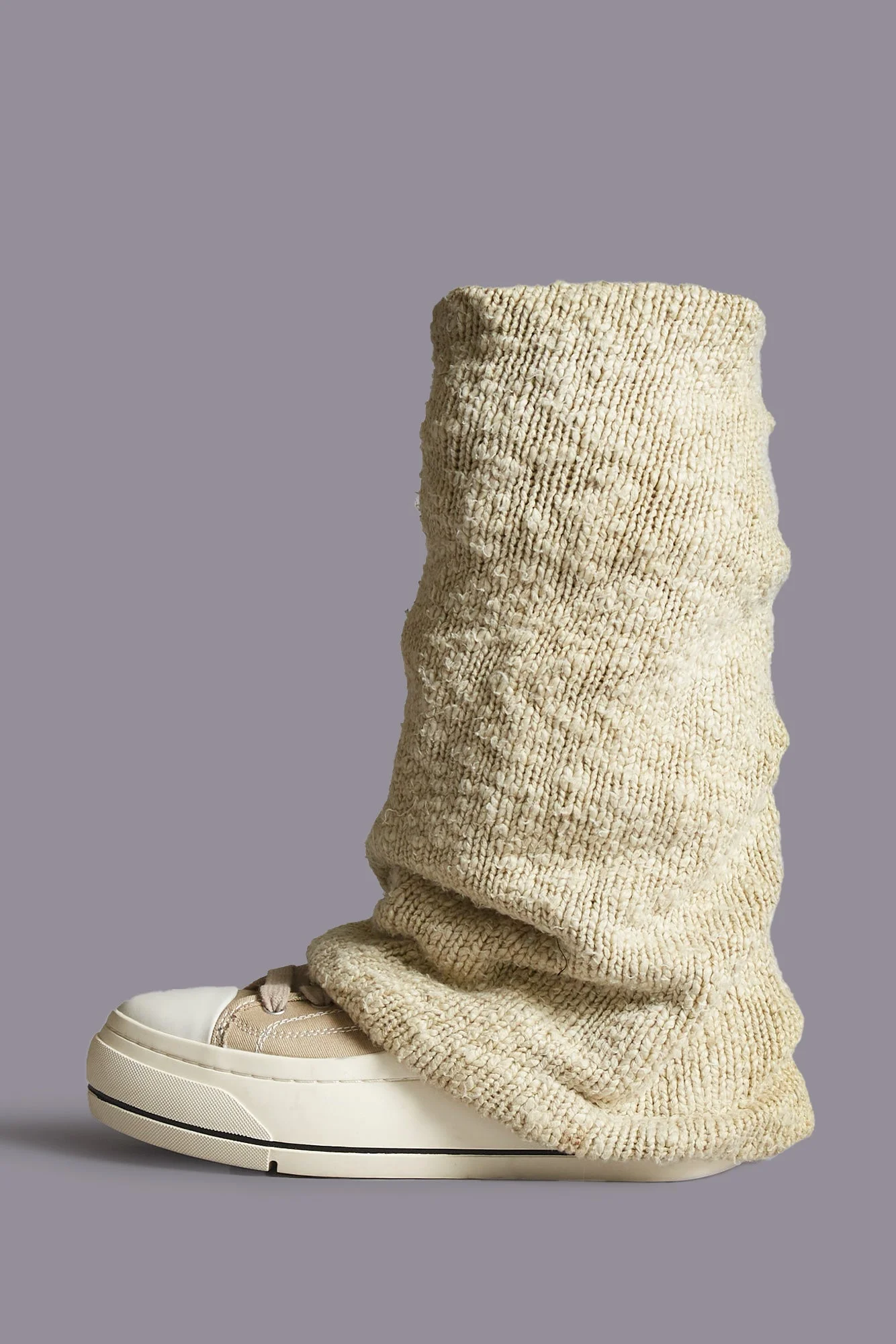 KURT HIGH TOP SNEAKER WITH WARMER - LIGHT KHAKI PLAIN KNIT - 1