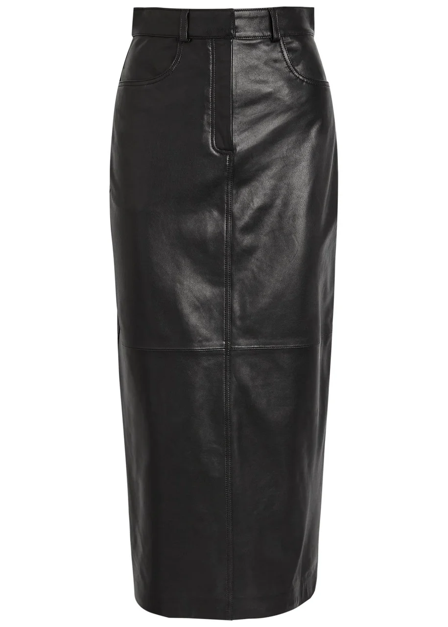 Nour Hammour Ghalia Panelled Leather Midi Skirt - 1