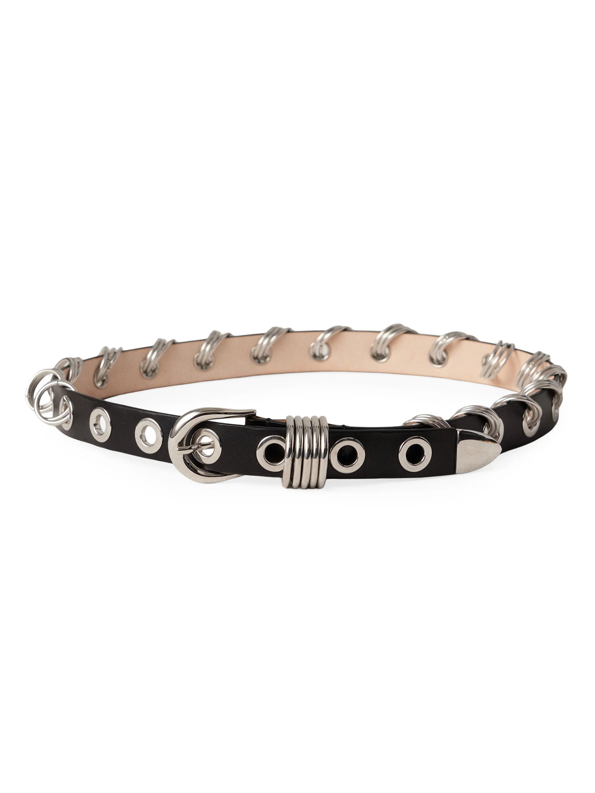 Women's Revenge Ring Leather Belt - Black Silver - 1