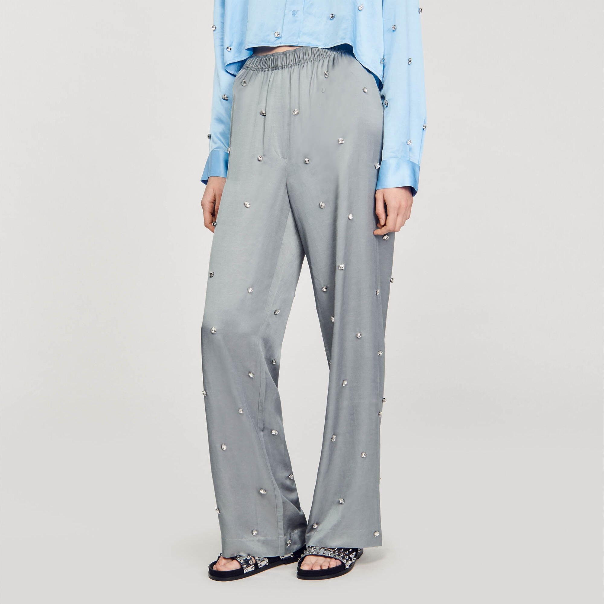 RHINESTONE LINEN TROUSERS - 5