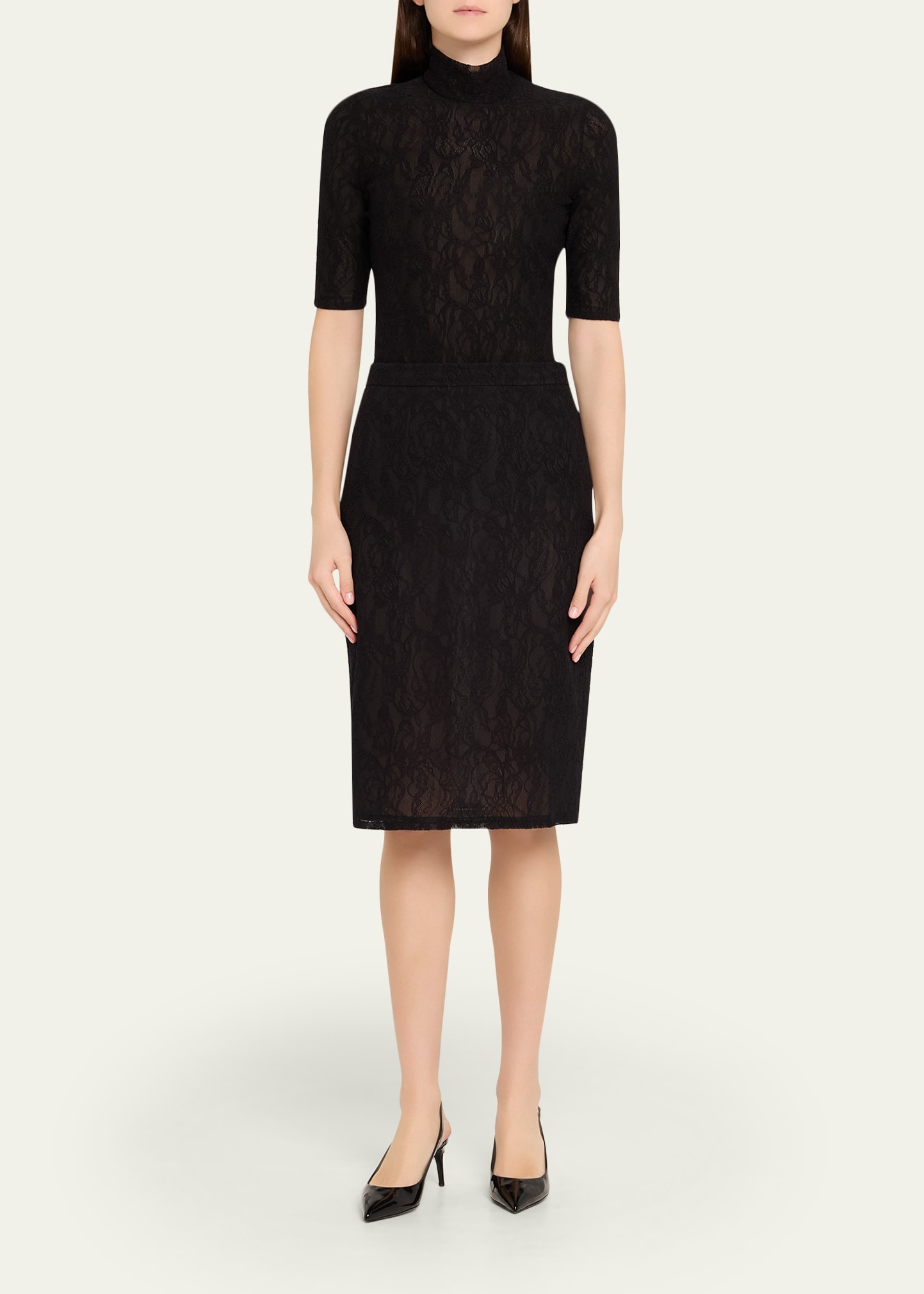 Stretch Lace Pencil Skirt - 2