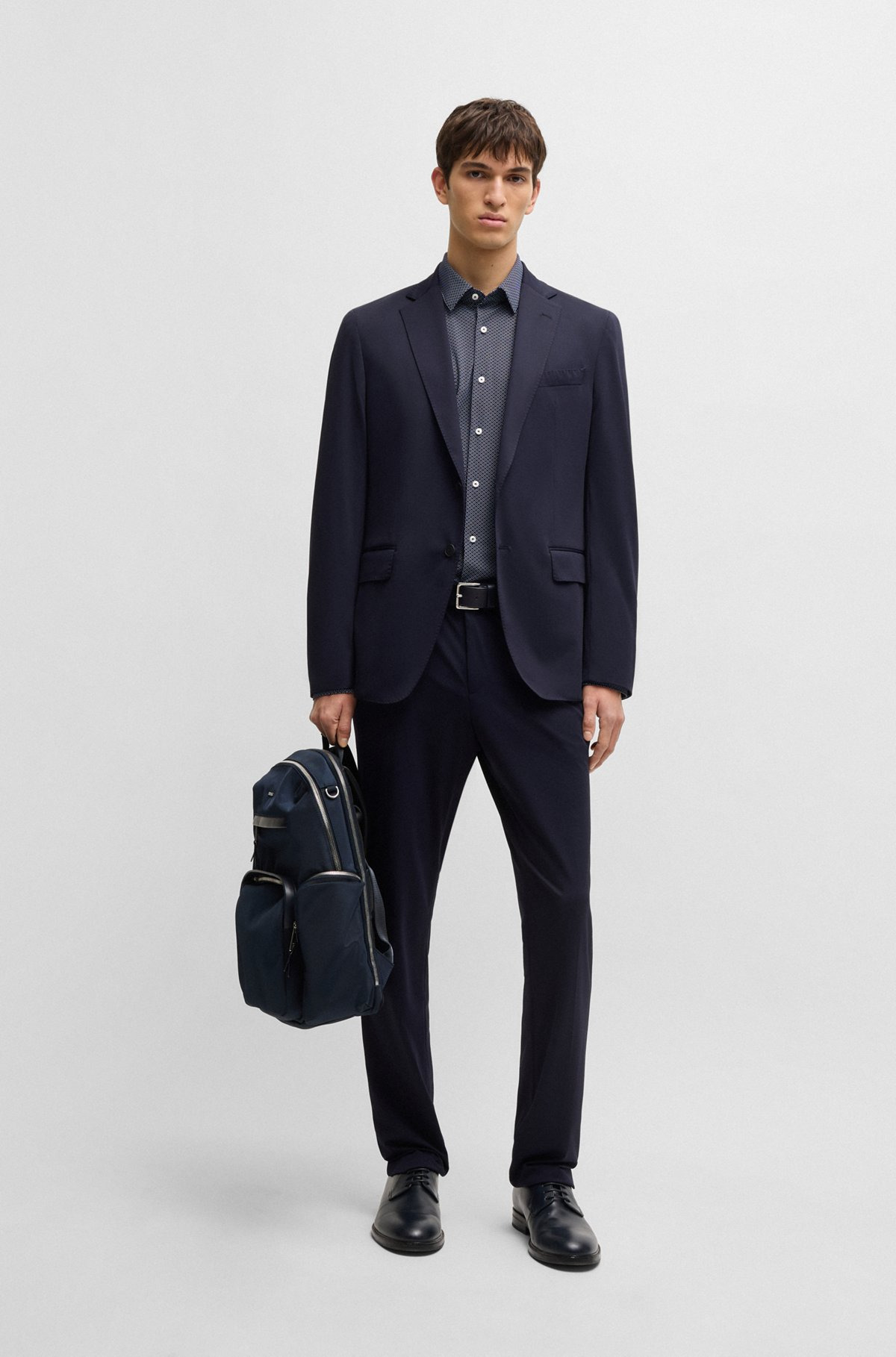 SLIM-FIT SHIRT IN GEOMETRIC-PRINT PERFORMANCE-STRETCH JERSEY - 4