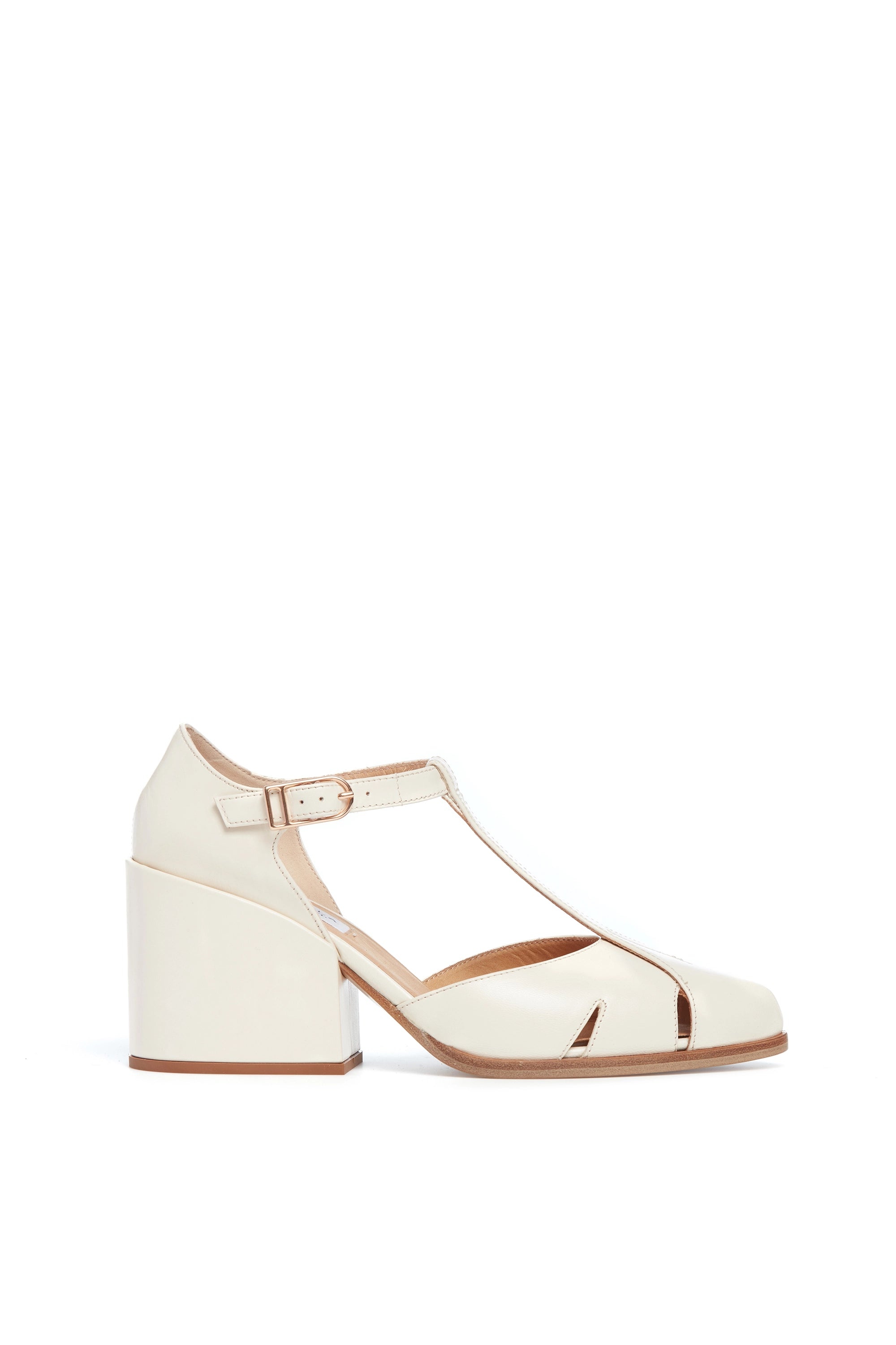 Hawes T-Strap Heel in Cream Leather - 1
