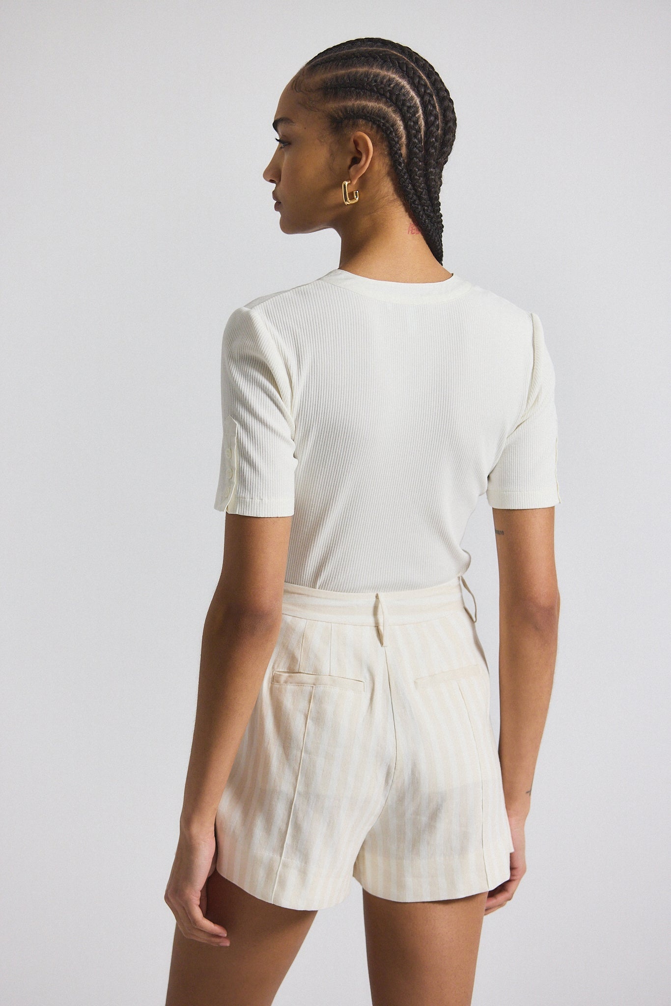 FREJA TONAL STRIPE STRETCH LINEN SHORT - 6
